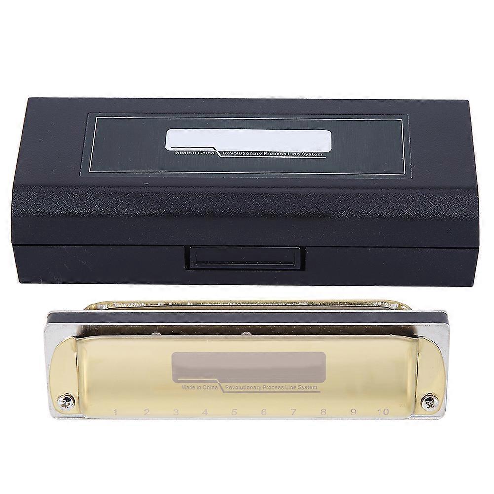 10‑Hole Harmonica Blues F Key Harp Wind Musical Instrument Beginner Practice KS‑10BHGold