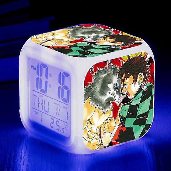 Anime Demon Slayer colorful alarm clock LED square clock digital alarm clock with time, temperature, alarm, date