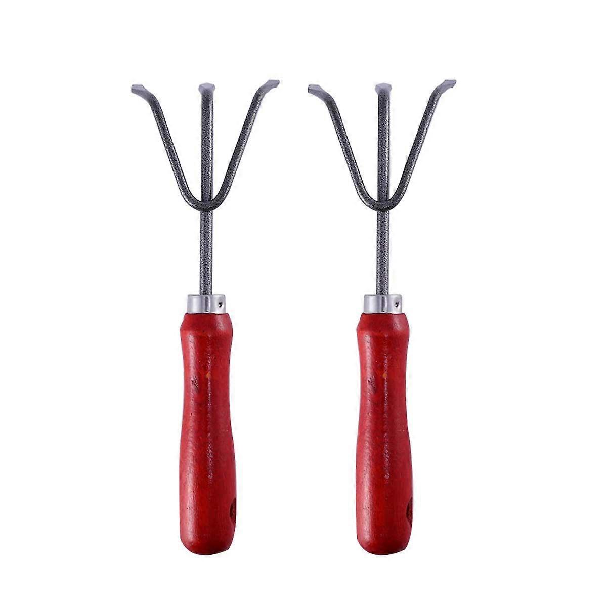 Weed Tool Three-Tooth Weeding Rake Gardening Tools For Garden Use Red 2Pcs
