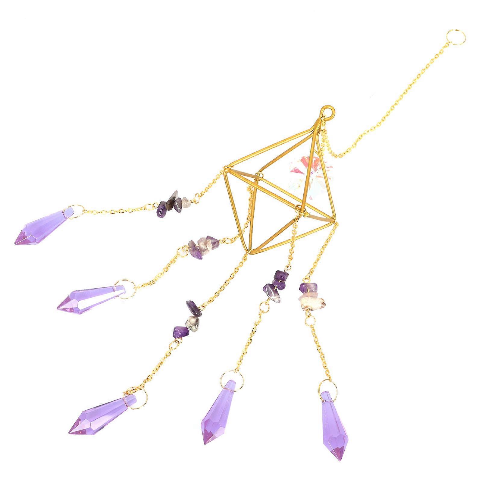 Elegant Crystal Hanging Ornament with Bright Violet Color for Home Decor and Garden 8.5 Inches