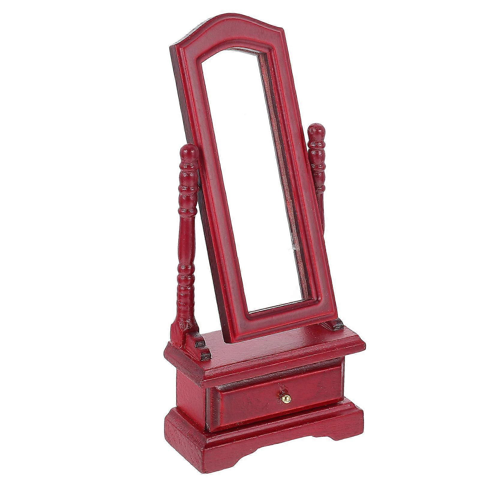 Miniature Dressing Mirror Red for Decor with Mini House Furniture and Vivid Birch Texture