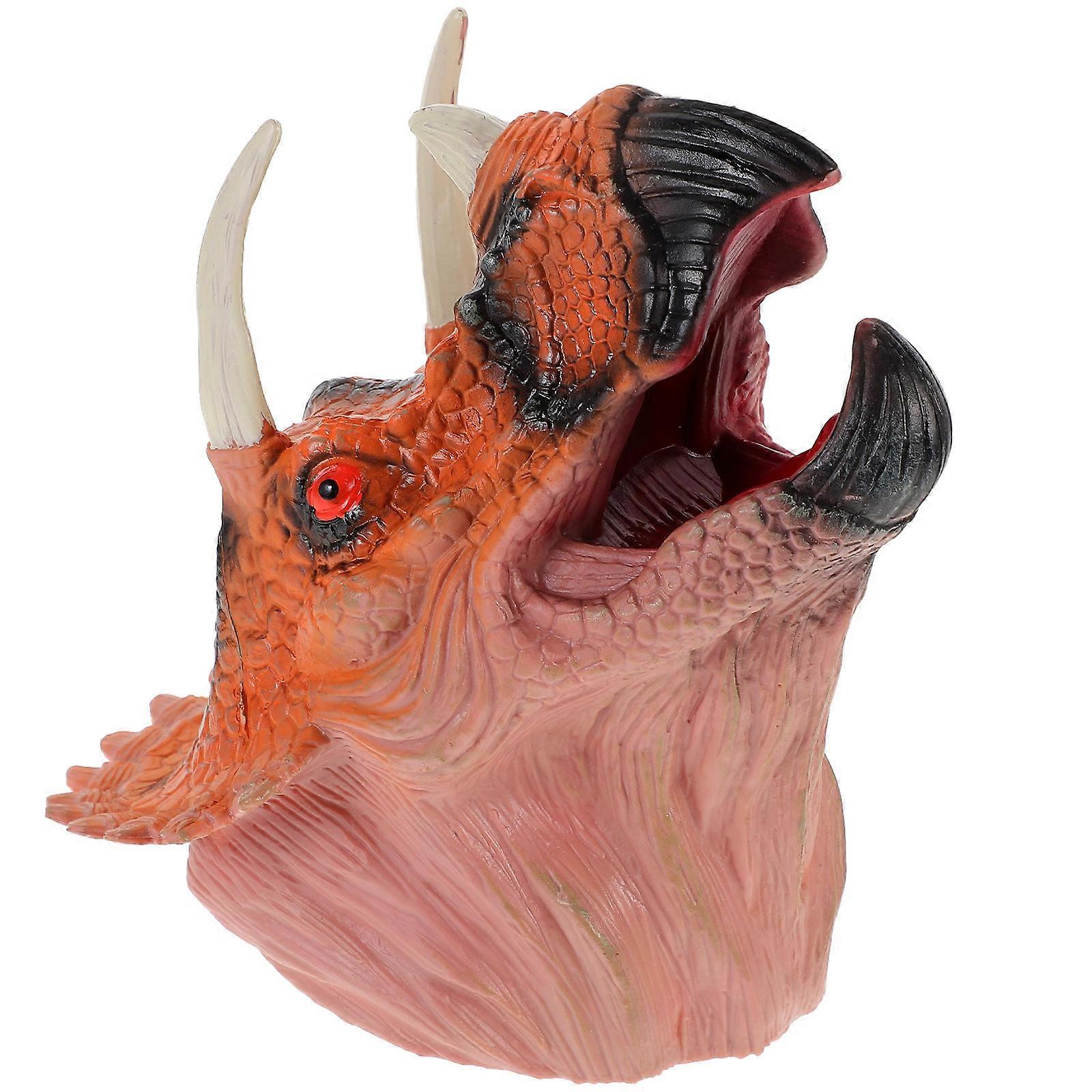 Educational Dinosaur Finger Puppet Toy For Children During Playtime With Realistic Appearance In Orange Color 1Set