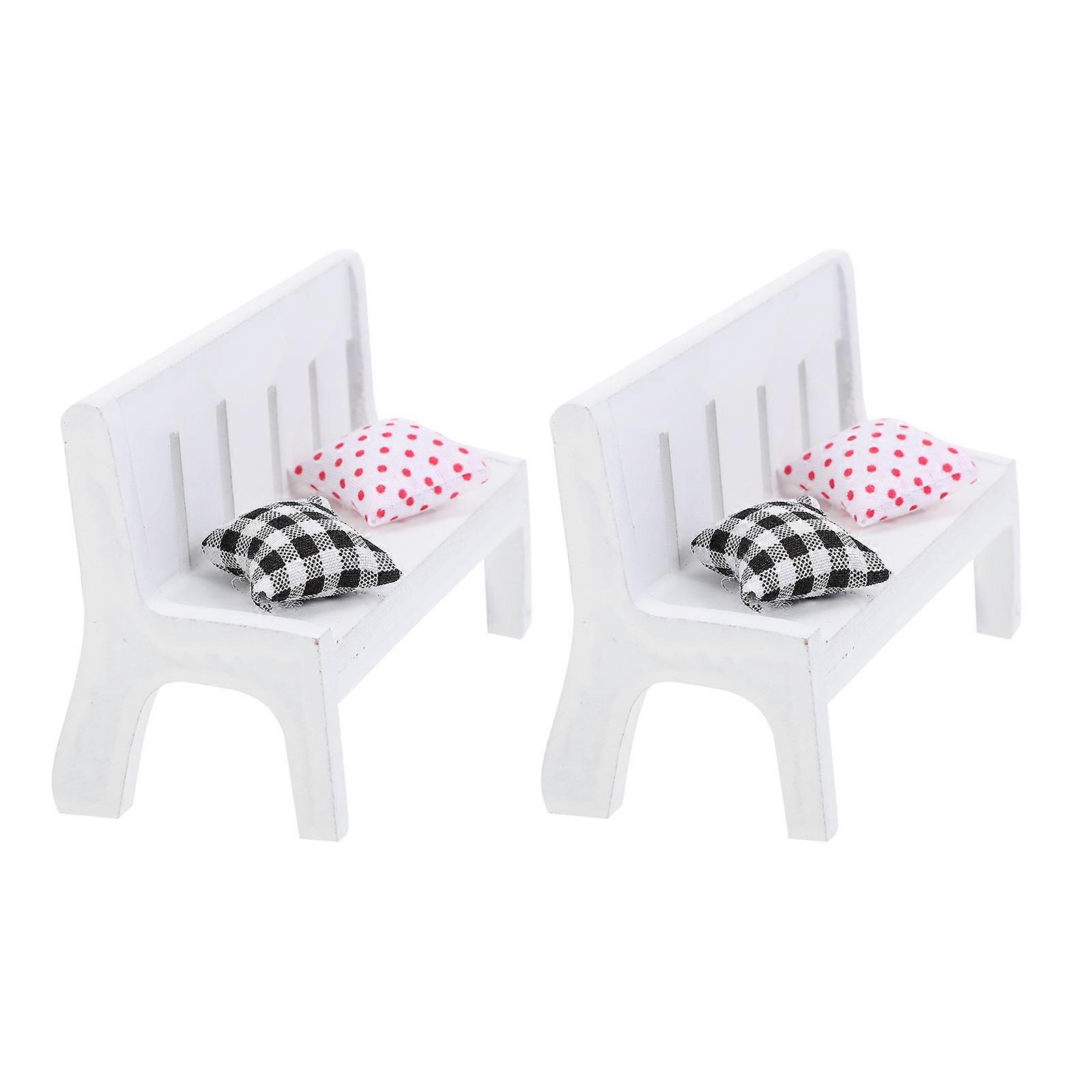 White Mini Bench Model for Decorative Use with Realistic Details and Cloth Material 2 Sets