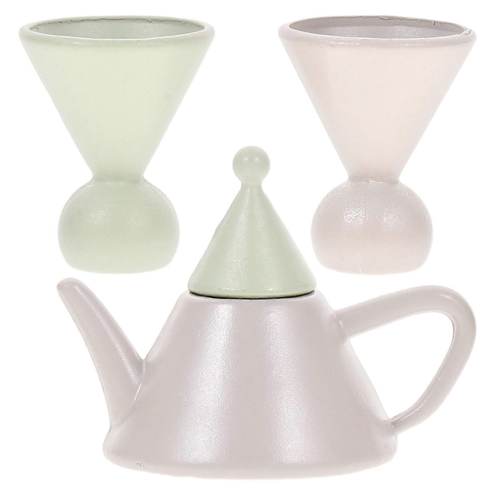 Miniature Tea Set Model with Teapot and Cups for Dollhouse Accessories, Tea Party Decorations and Kitchen Scene Design