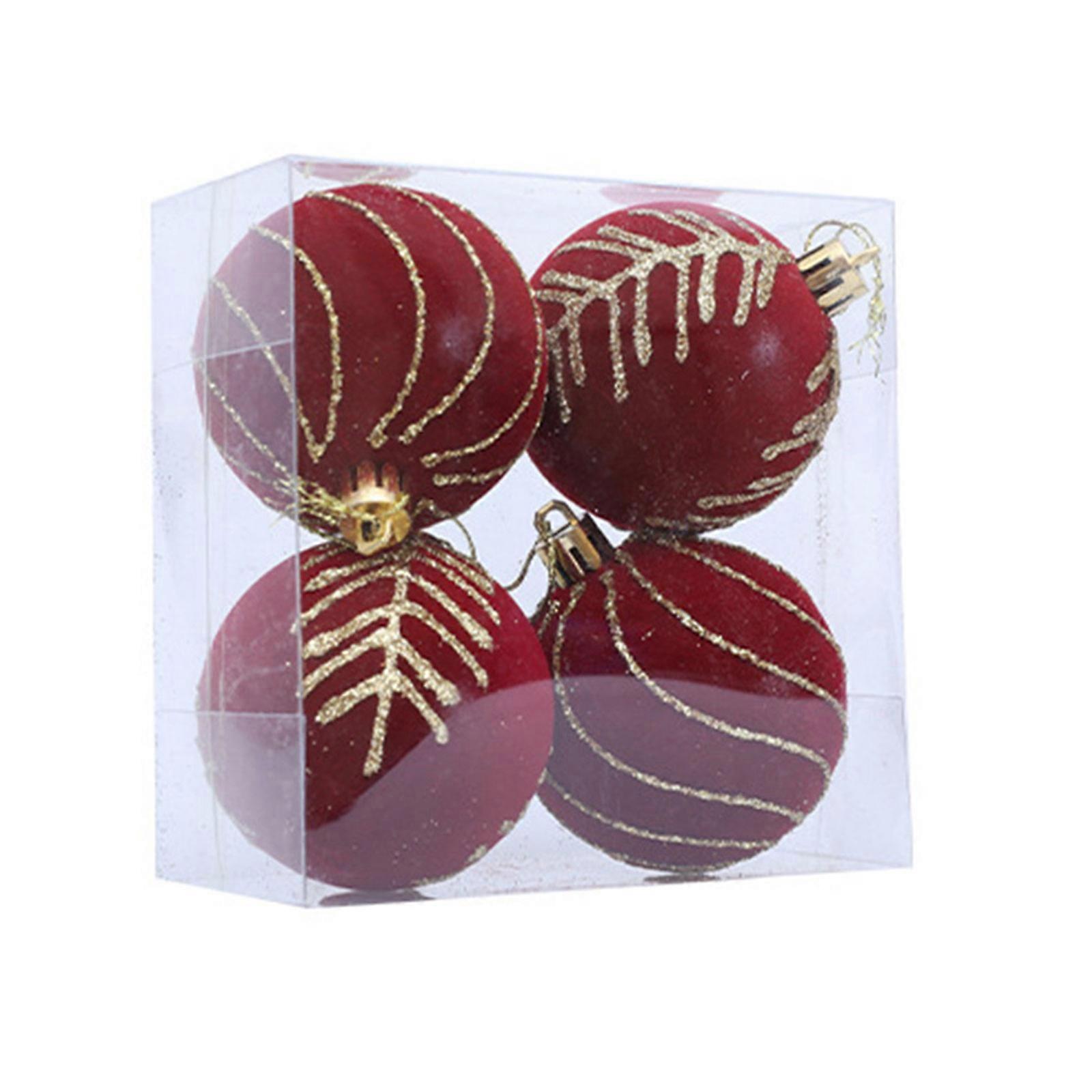 1 Box Flocking Decorative Ball For Christmas Soft Texture Hanging Pendants Perfect For Mantles Tree Styling  Burgundy