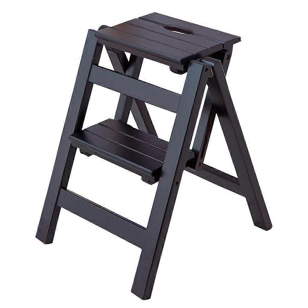 Step Stool Folding Wooden 2-Tier Ladder Foot Stool For Home, Space-Saving, Natural Wood Finish