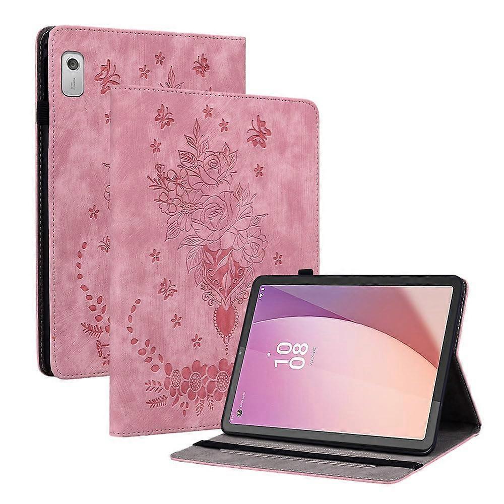 9 Inch PU Leather Wallet Case with Pen Holder, Butterfly Rose, Kickstand, Adjustable Viewing Angle – Pink for Lenovo Tab M9
