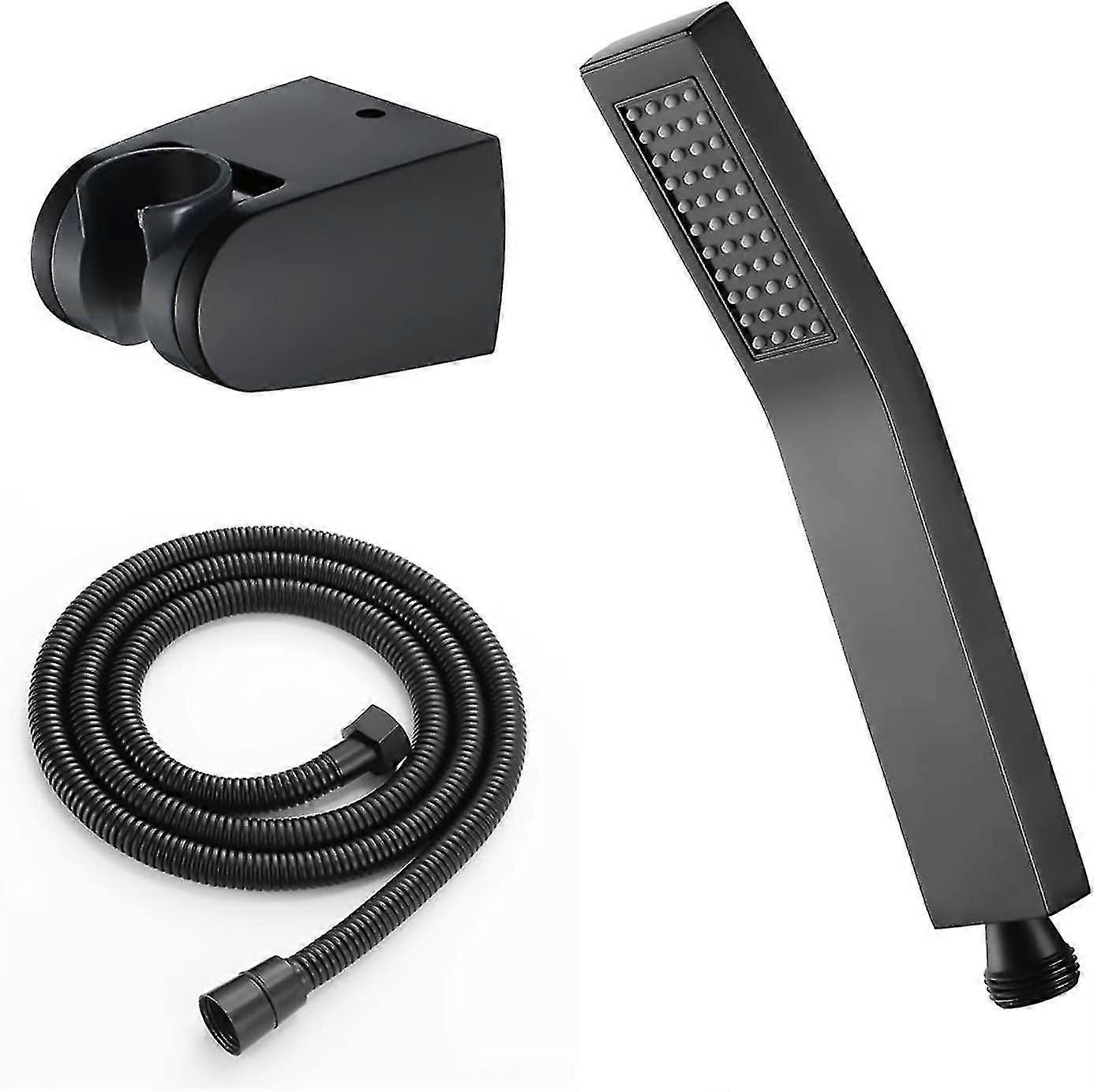 Schwarzes Handbrause-Set mit Schlauch und Wandhalterung, Regenwasserspar-Duschkopf