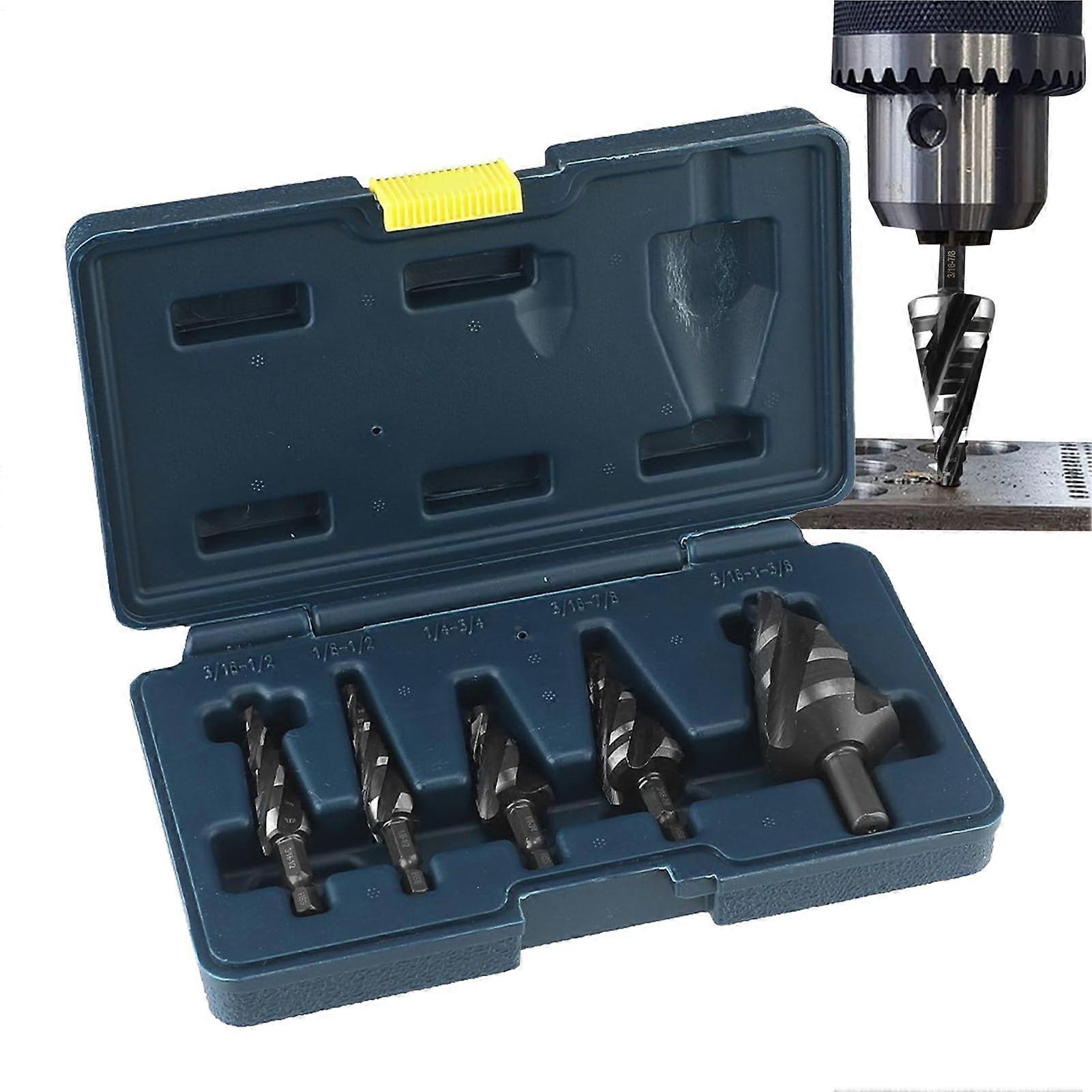 Step Drill Bit Set - Industrial Grade High-Speed Steel 1/4" to 1" Size, Blue Cutting Tool for Drilling Multiple Hole Sizes