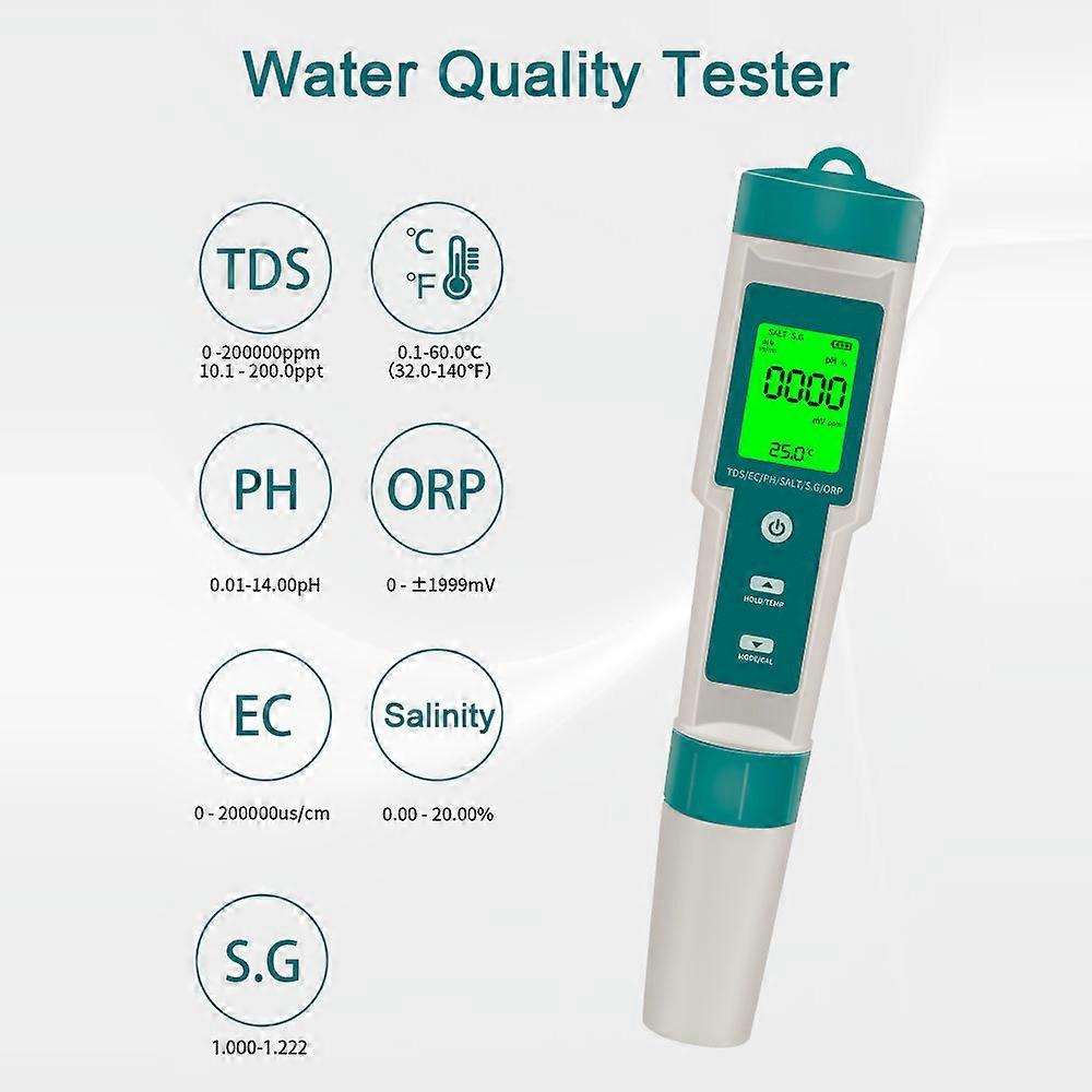 Digital 7-in-1 Water Quality Tester Pen 185x37mm White Blue