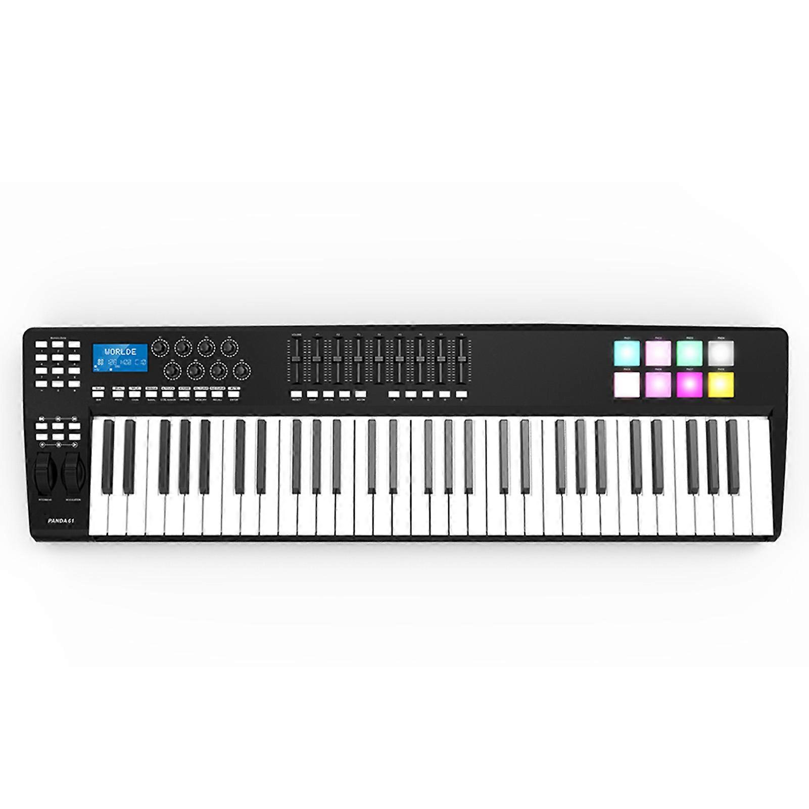 Portable 61-Key USB MIDI Keyboard Controller with 8 RGB Pads Black