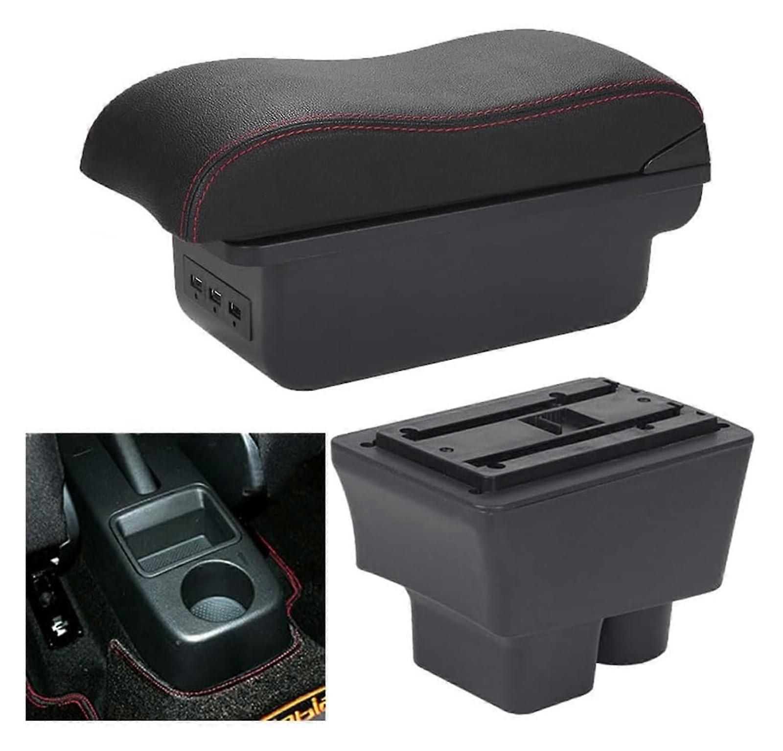 Car Armrest Storage Box for Fabia II 2007-2014, Center Console Organizer, Black-Red Armrest Accessory, No USB