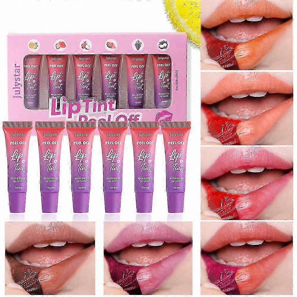 Fruit-Scented Lip Stain Set, 6 Vibrant Peel-Off Tints for Women, Long-Lasting Lip Color Enhancement Solution