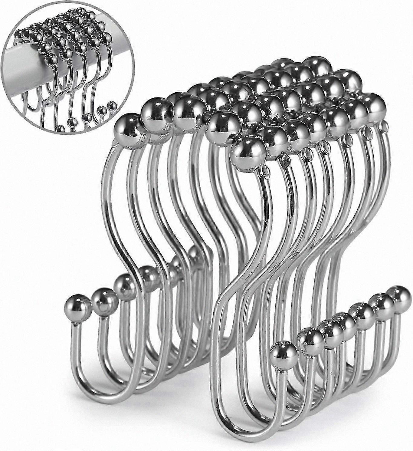 12 Pack Roller Shower Hooks, Rust-Resistant Stainless Steel Curtain Rings for Smooth Sliding and Anti-Drop Functionality