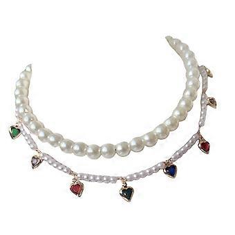 Dog Pearls Necklace Jewelry Heart Rhinestones Cats Wedding Collar Adjustable Pet Collar Necklaces for Puppy Weddings  XS Multi-Colored
