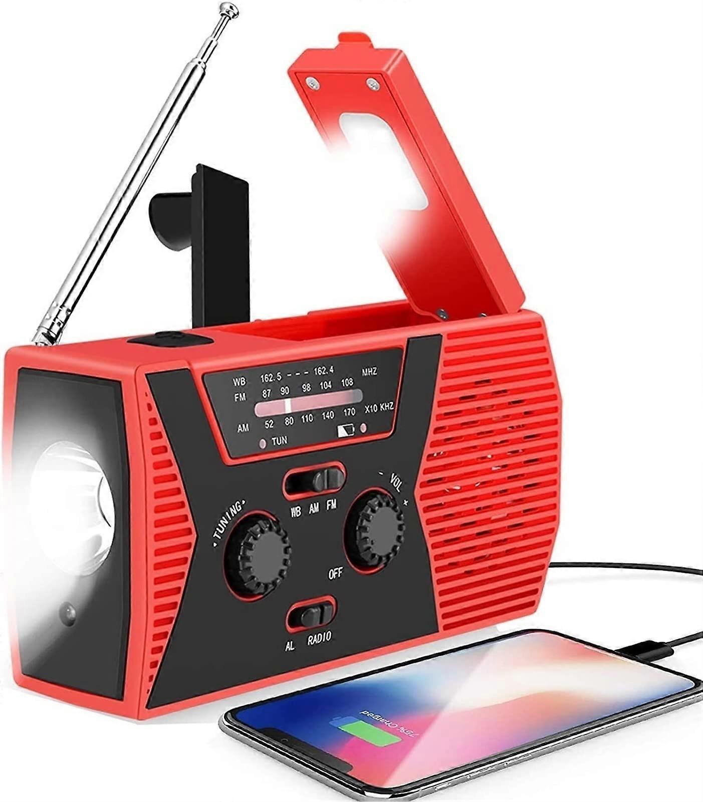 Solar Radio 4000mAh Wind Up Hand Crank AM/FM Weather Radio With Bright Torch SOS For Camping Emergency Plastic Case