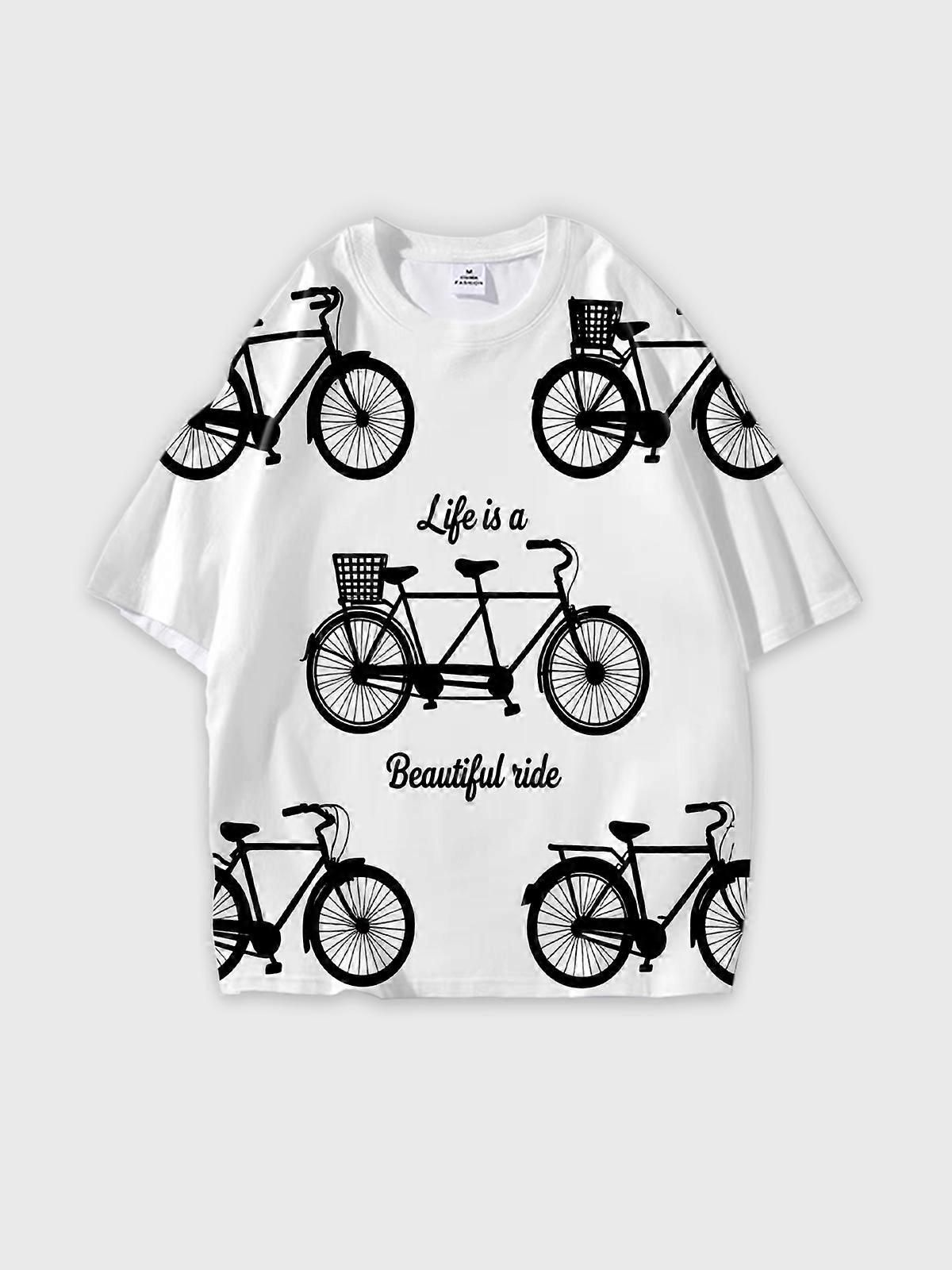 T-Shirt Round Neck, Loose Short Sleeve Pattern Graphic Tee, Unisex Summer Casual Top U2108