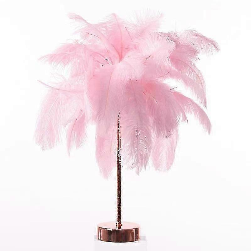 Touch Sensitive Desk Lamp, Ostrich Feather Lamp 3 Color Dimmable with 30 Feathers for Bedroom