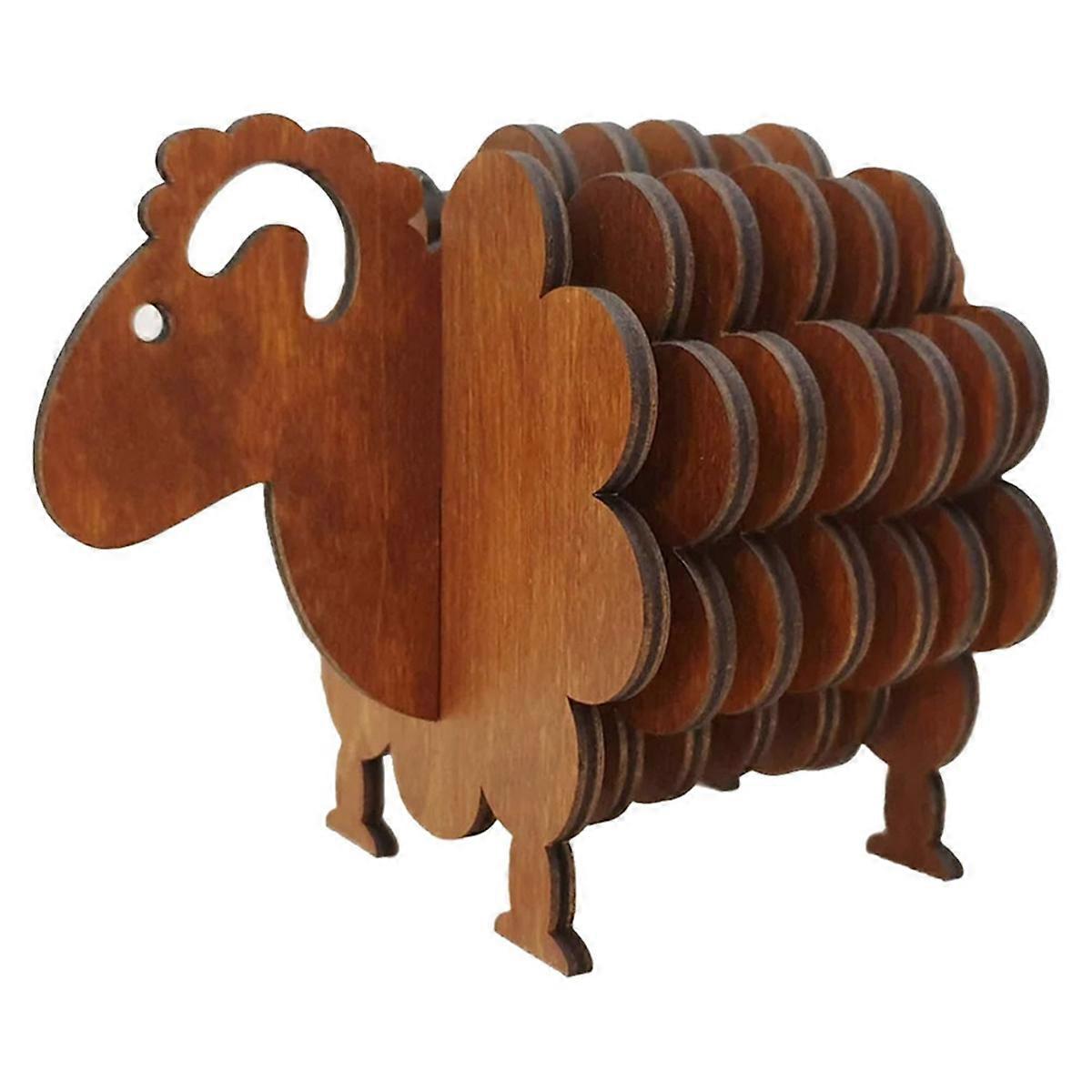 3D Puzzle Shape Sheep,Wooden Coasters for Drinks, Dark Brown