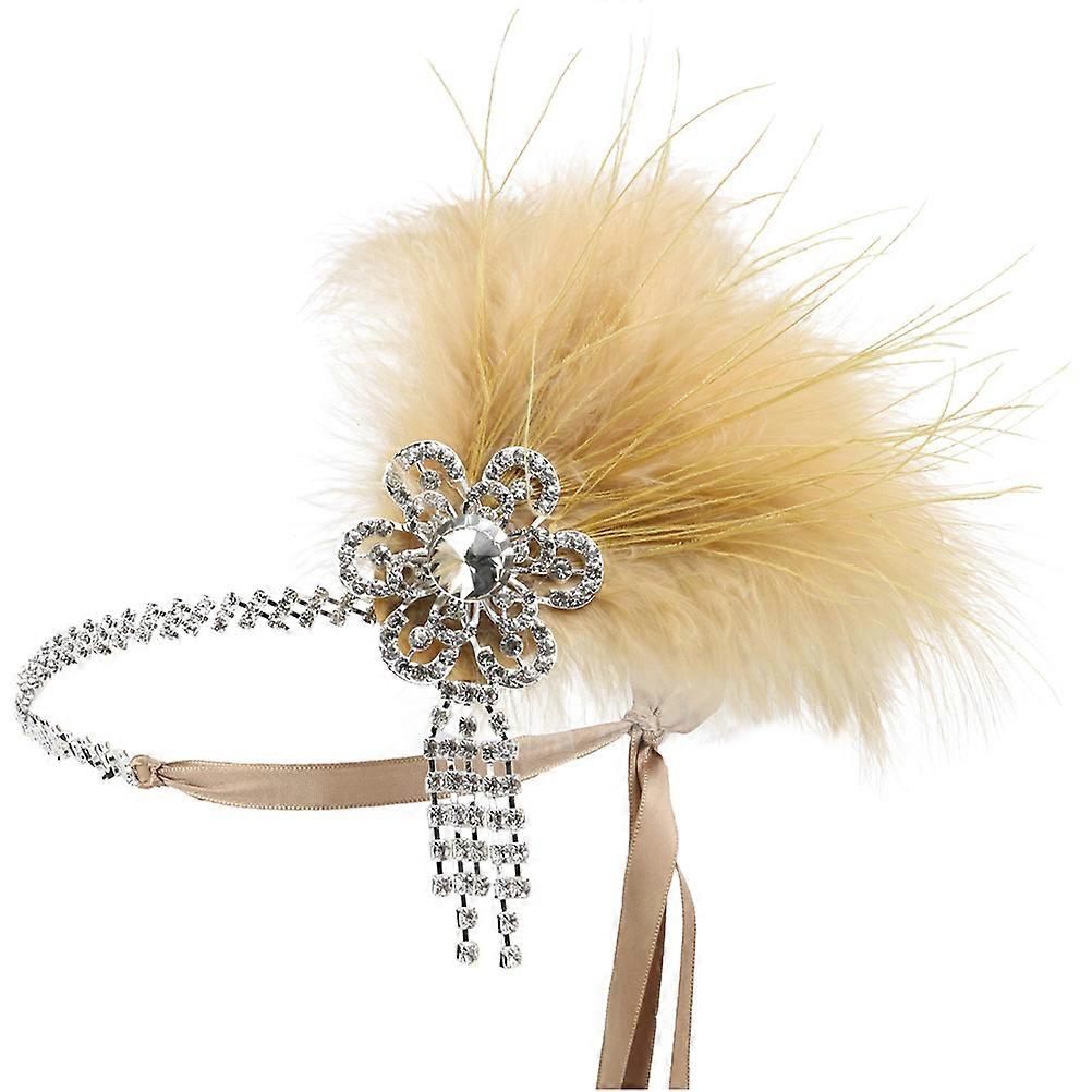 Decorated Headband with Plume and Rhinestones for Party Silver