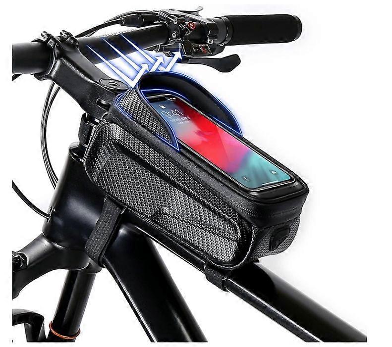 Bike Handlebar Bag with Mobile Phone Holder, Waterproof Cycle Cell Phone Mount with Touch Screen Window, for iPhone Samsung Smart Phone up to 6.8''(Bl
