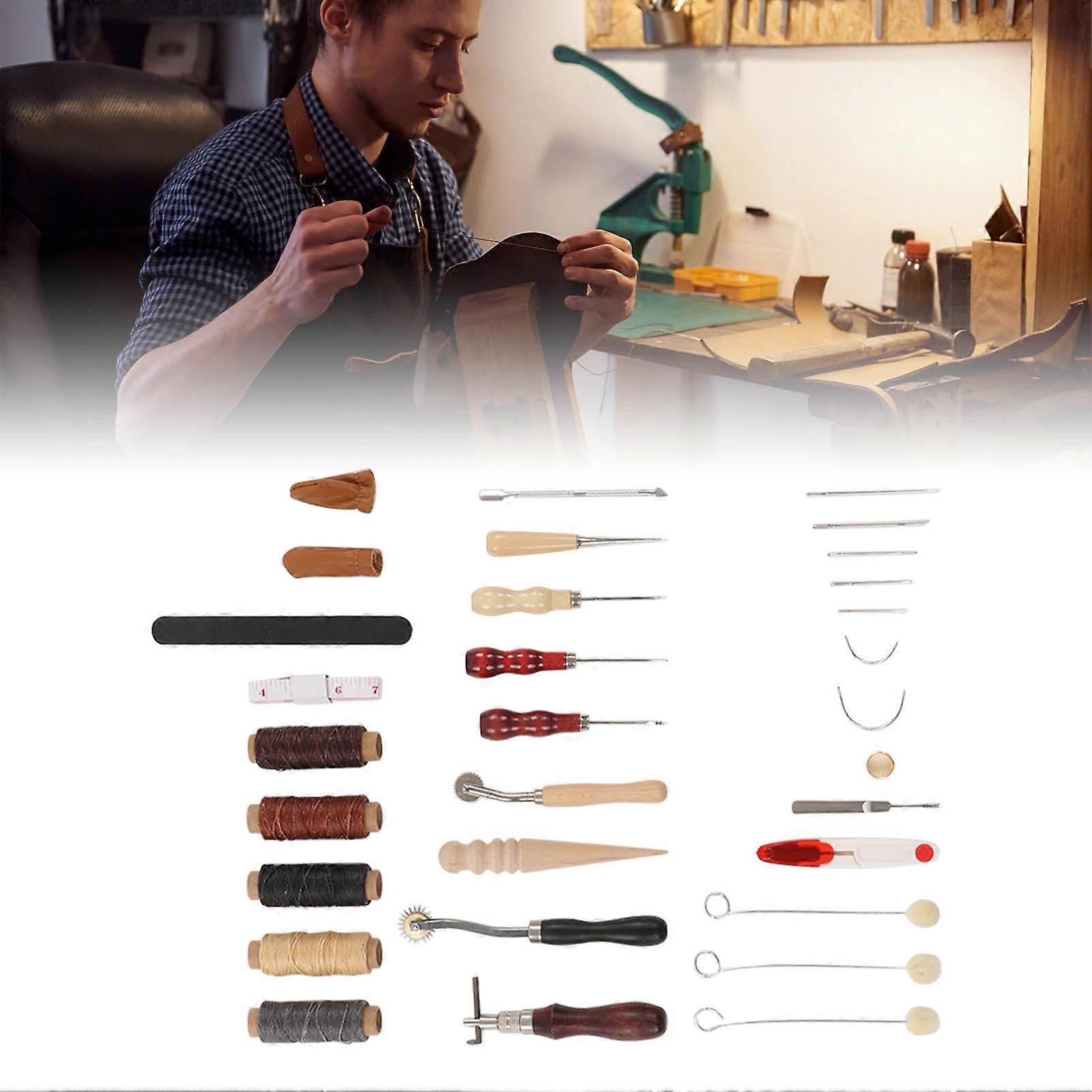 Leather DIY Tools Kit with Wax, Threads, Needle & Finger Cots