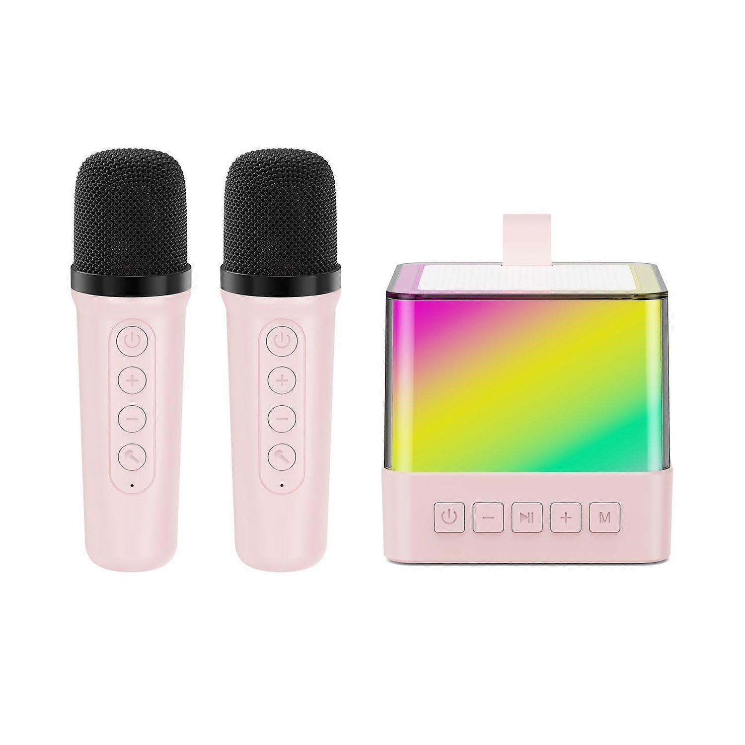Mini Karaoke Machine for Kids Adults - Portable Bluetooth Karaoke Speaker Set with 2 Wireless Microphones and RGB Lights(Pink)