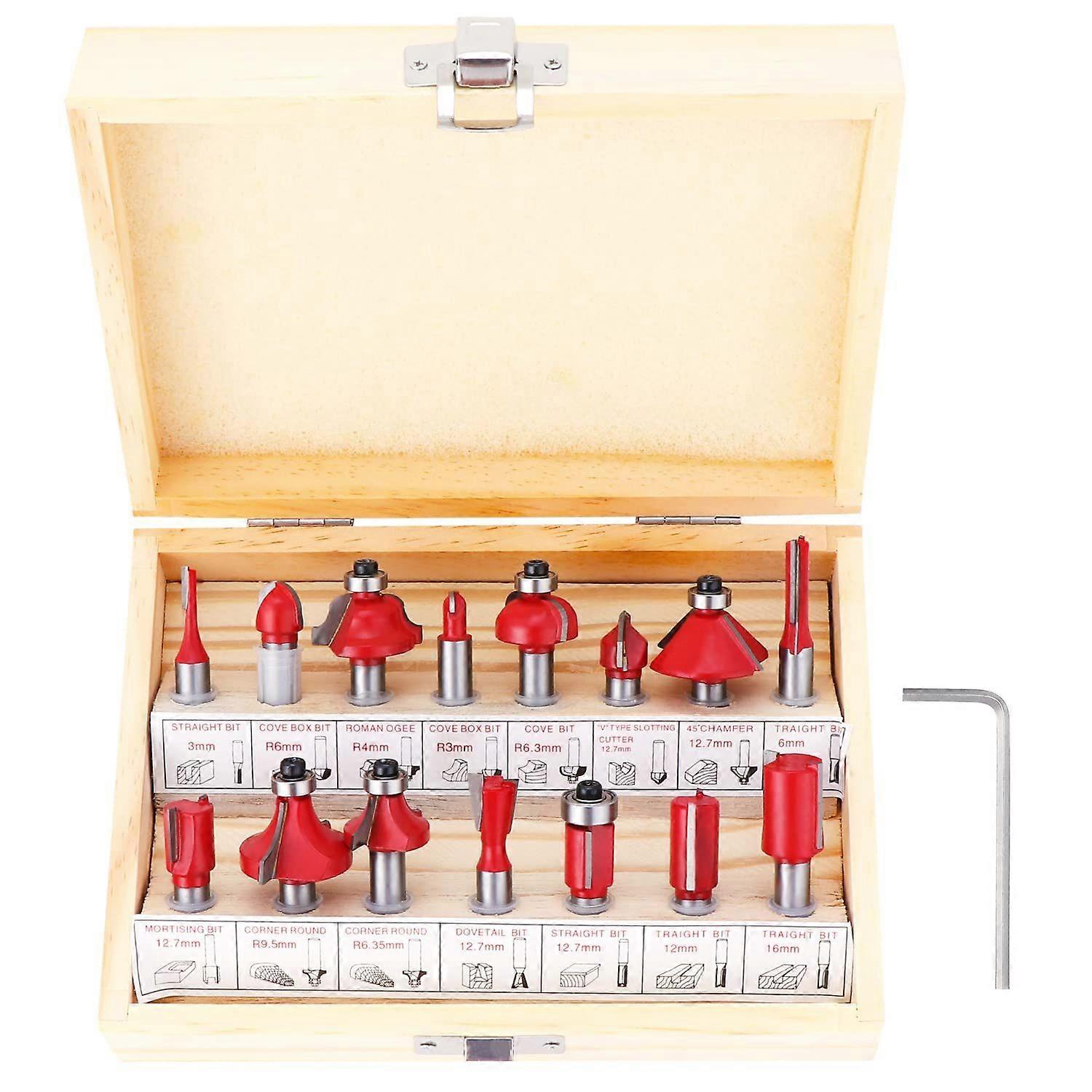 Oi-FRIS 15Pcs 6.35mm Shank Tungsten Carbide Router Bit Set for Woodworking with