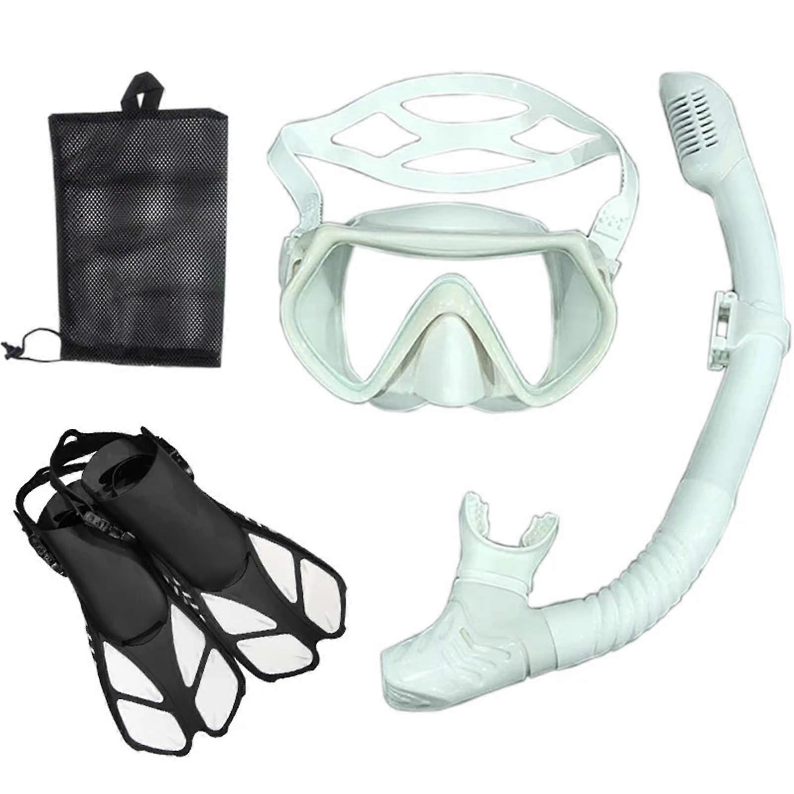 Diving Masks Snorkel Set With Goggles Unisex Adult All White Size S/M