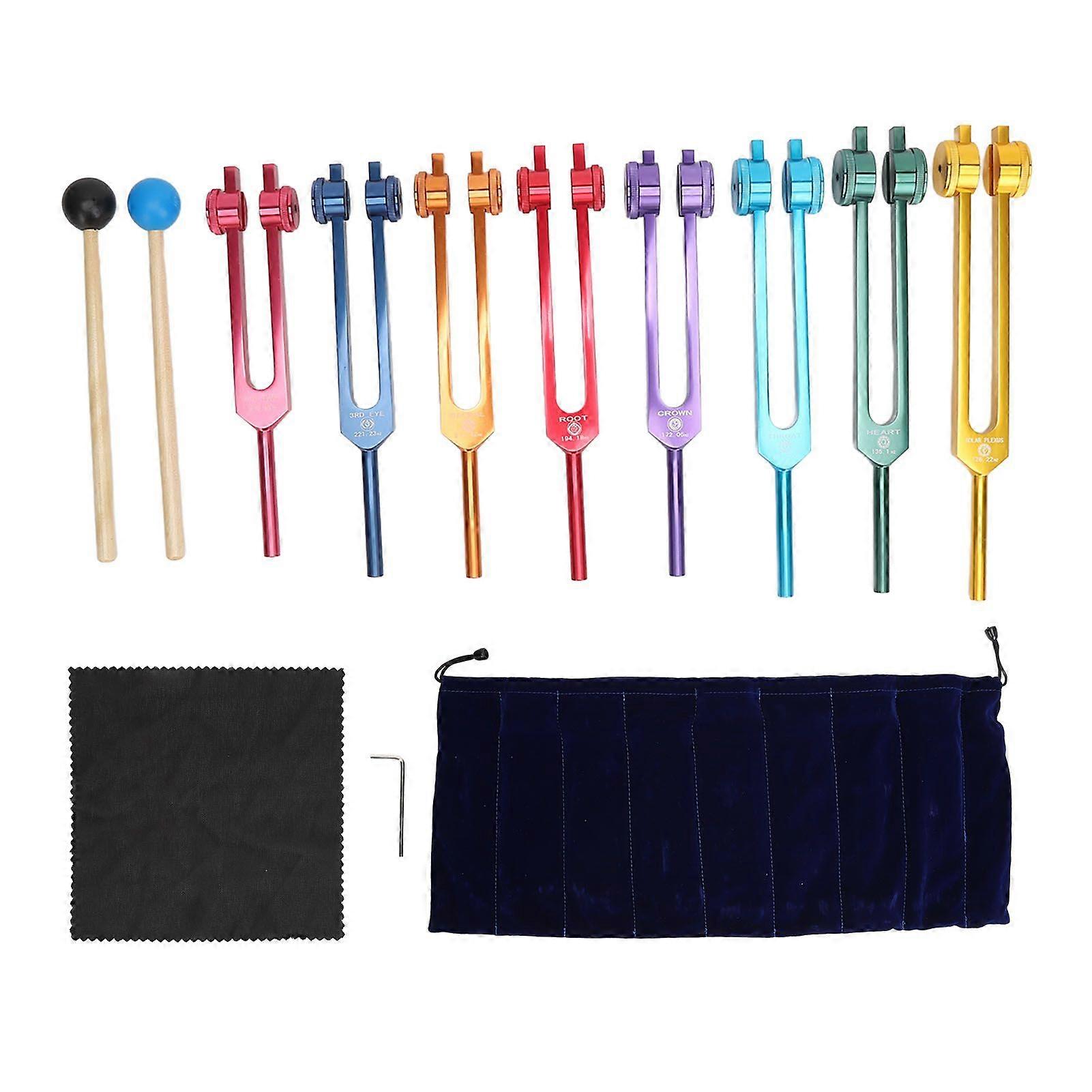 Resonant Tuning Fork Set Aluminum Alloy Clear Sound Long Vibrations Tuning Fork Mallets Set for Pressure Relief Insomnia