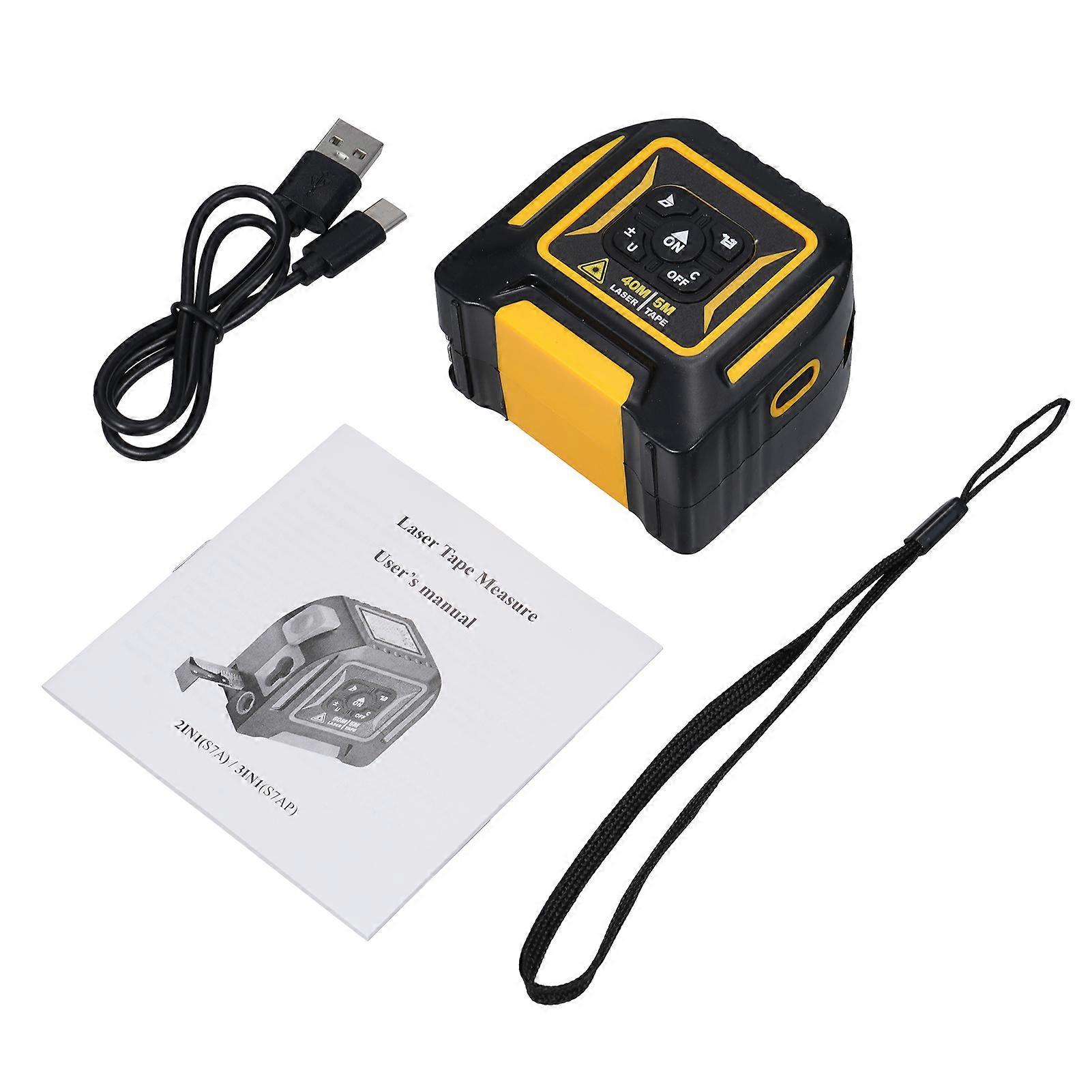 2-in-1 Laser Tape Measure 5M High Precision Yellow Black 8x7.5x6cm