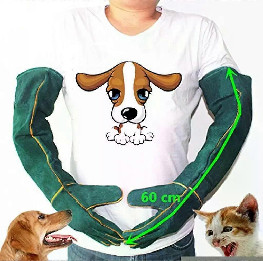 Anti-Bite Safety Bite Handskar Ultra Long Läder Grön Husdjur Greppa Bita