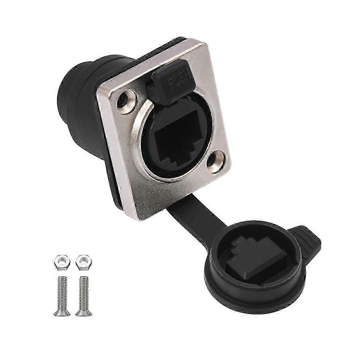 RJ45 Waterproof Network Connector with Rubber Cover D Type Panel Mount Socket RJ45 Ethernet Connector 180 Degree