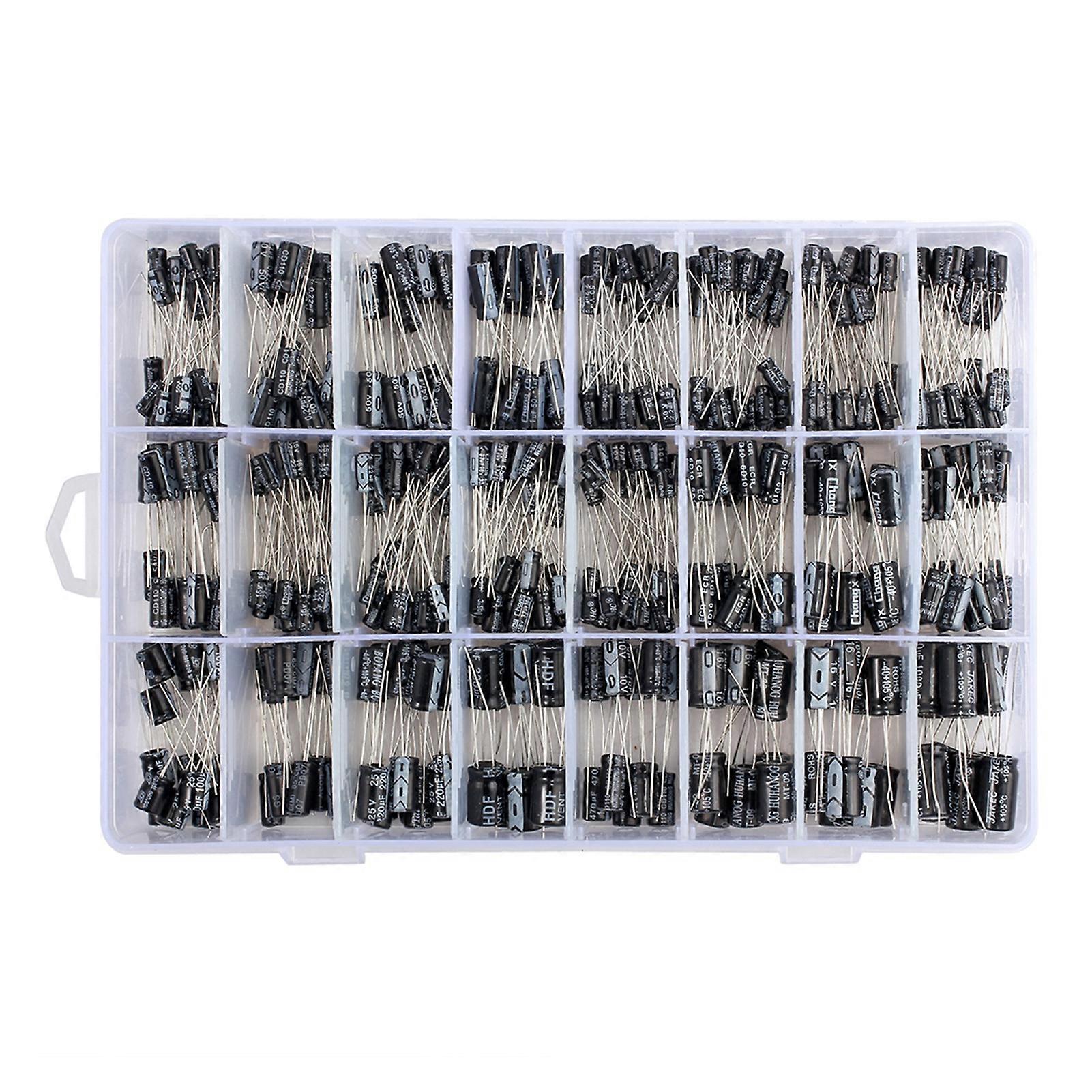 500pcs Electrolytic Capacitors Assortment Kit 24 Values 0.1UF-1000UF Aluminum Capacitors Set with Plastic Case