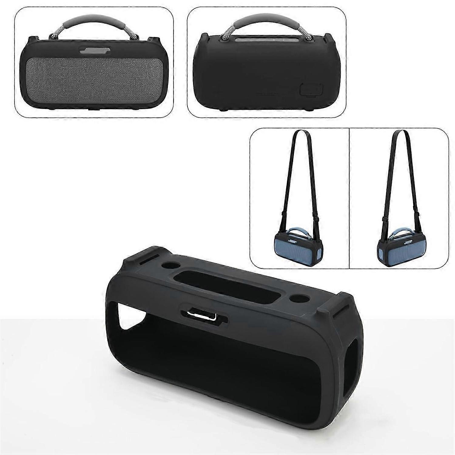Silicone Case for Speaker, with Shoulder Strap Black