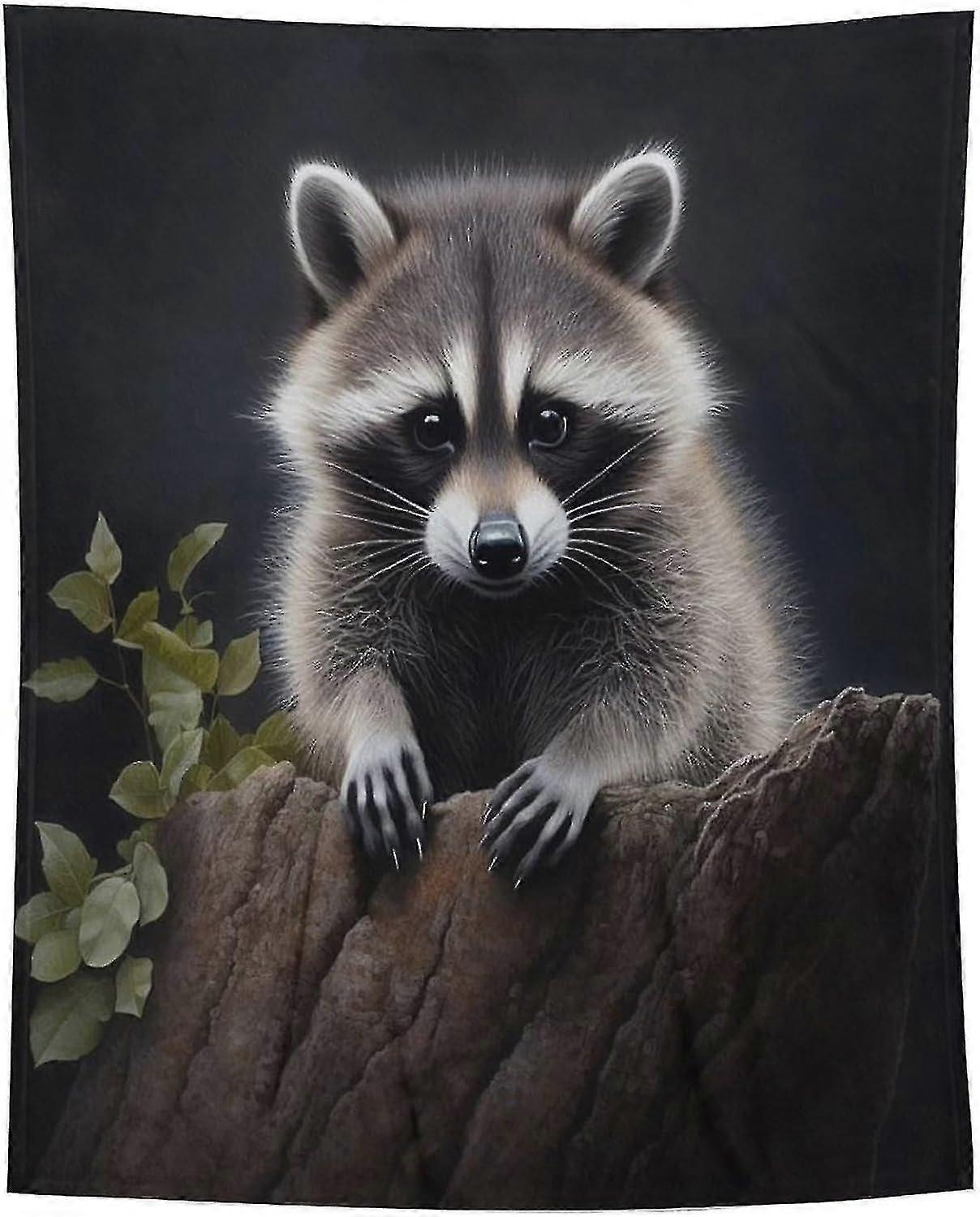 Raccoon Plush Throw Blanket for Girls Boys Kids Sofa Couch Bedroom Fleece Blanket Bedroom Decor Q/Q2