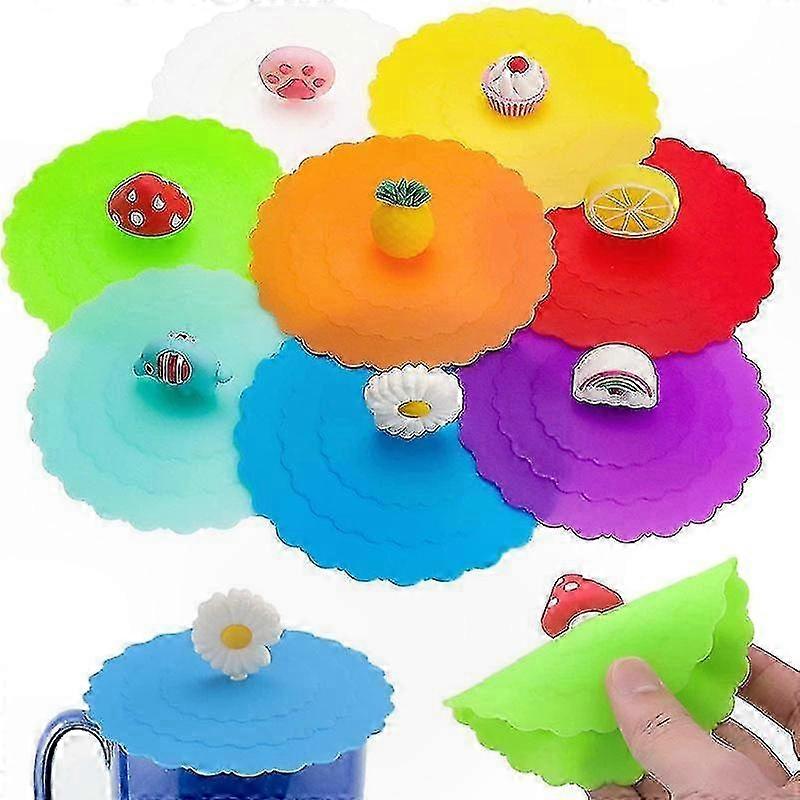 Set of 8 Reusable Silicone Lids for Cups, Dustproof Drinkware Covers