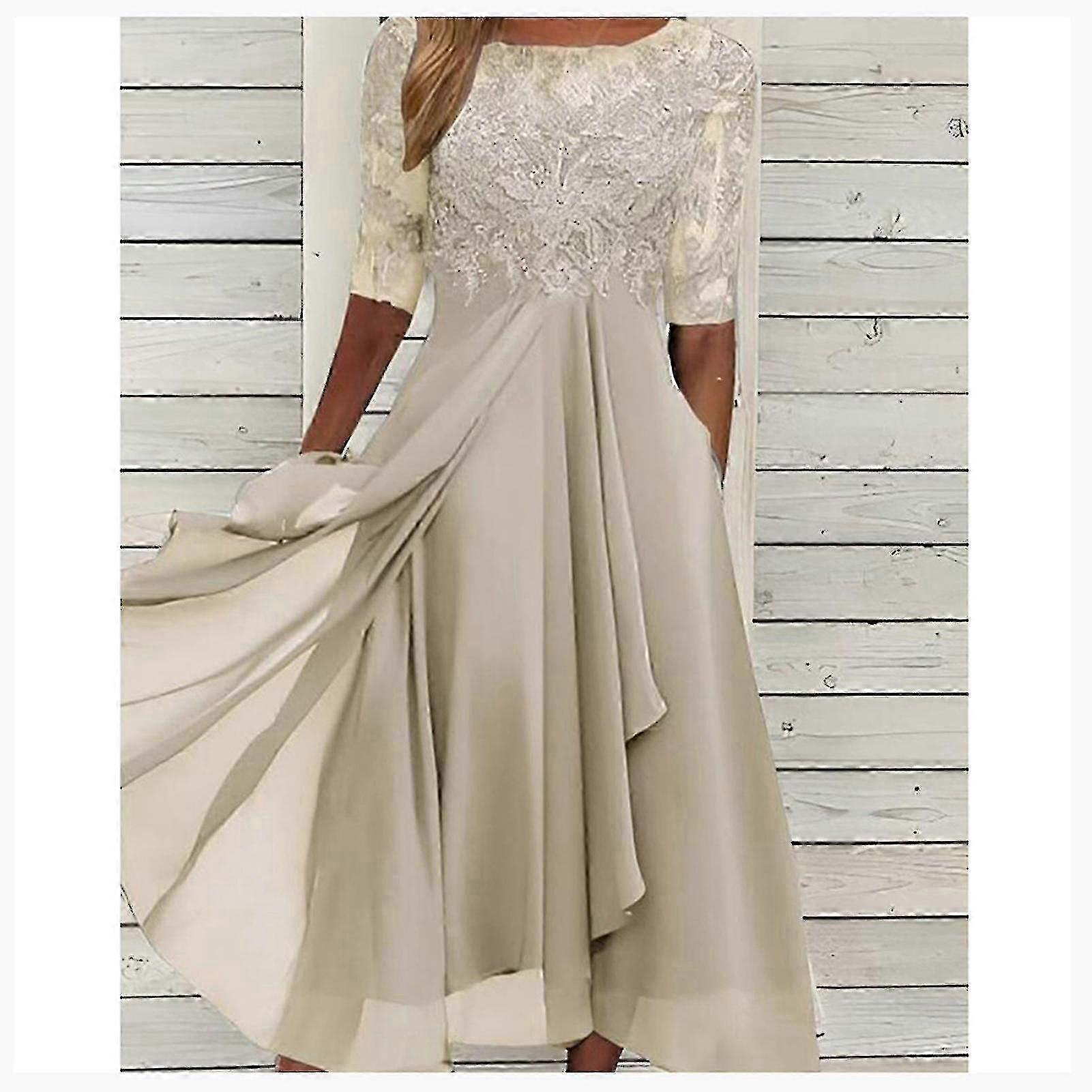 Dantel Aplikler Elbise Midi Kısa Kollu Abiye Elbiseler Düğün İçin Tüm Maç Elbise Casual All Match Elbise