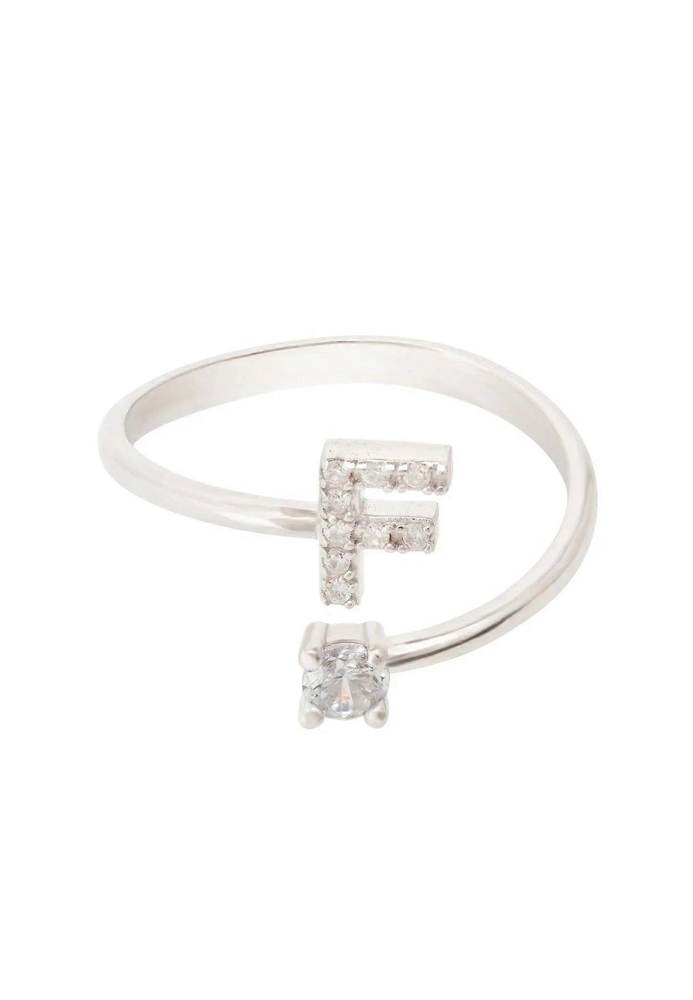 Latelita Sterling Silver Initial Letter Ring with Cubic Zirconia - Average size 6 (M) for Women