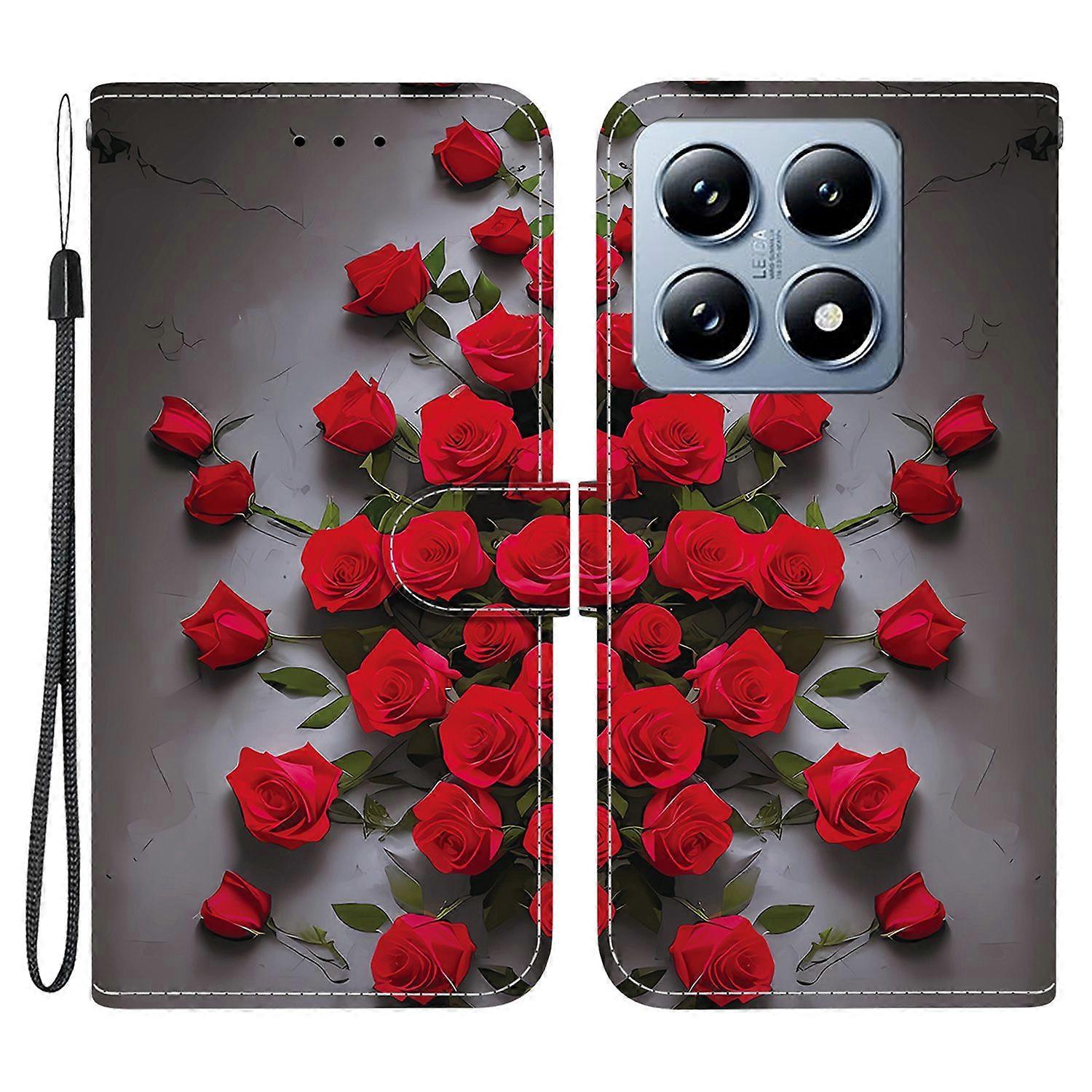 For Xiaomi 14T Leather Case Stand Wallet Pattern Printing Phone Cover with Wrist Strap