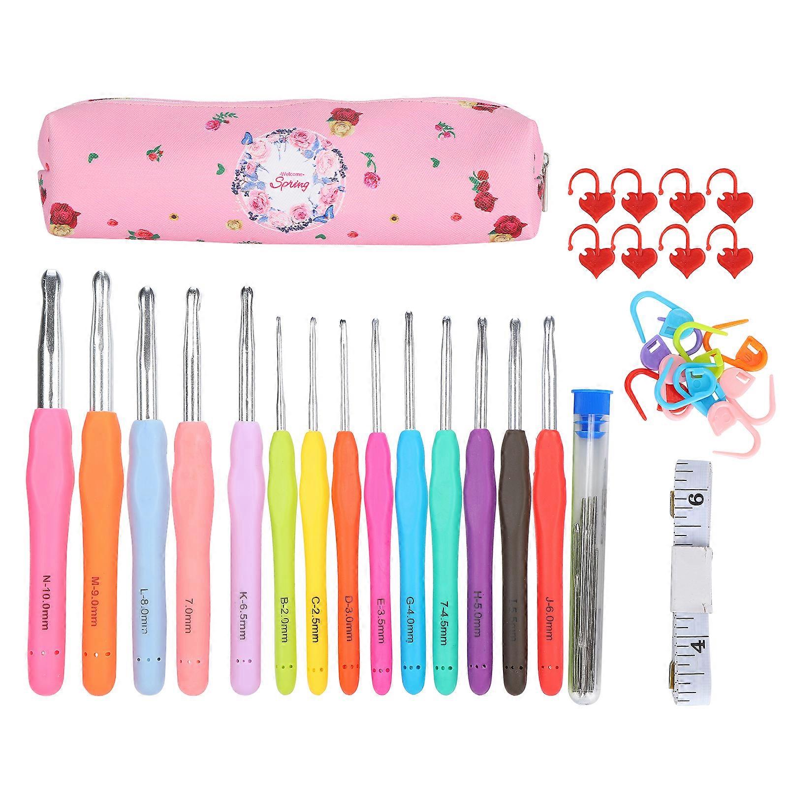 Kit de crochets, aiguilles à manche souple en TPR, outils de tricot DIY, fournitures ménagères, sac C1 rose