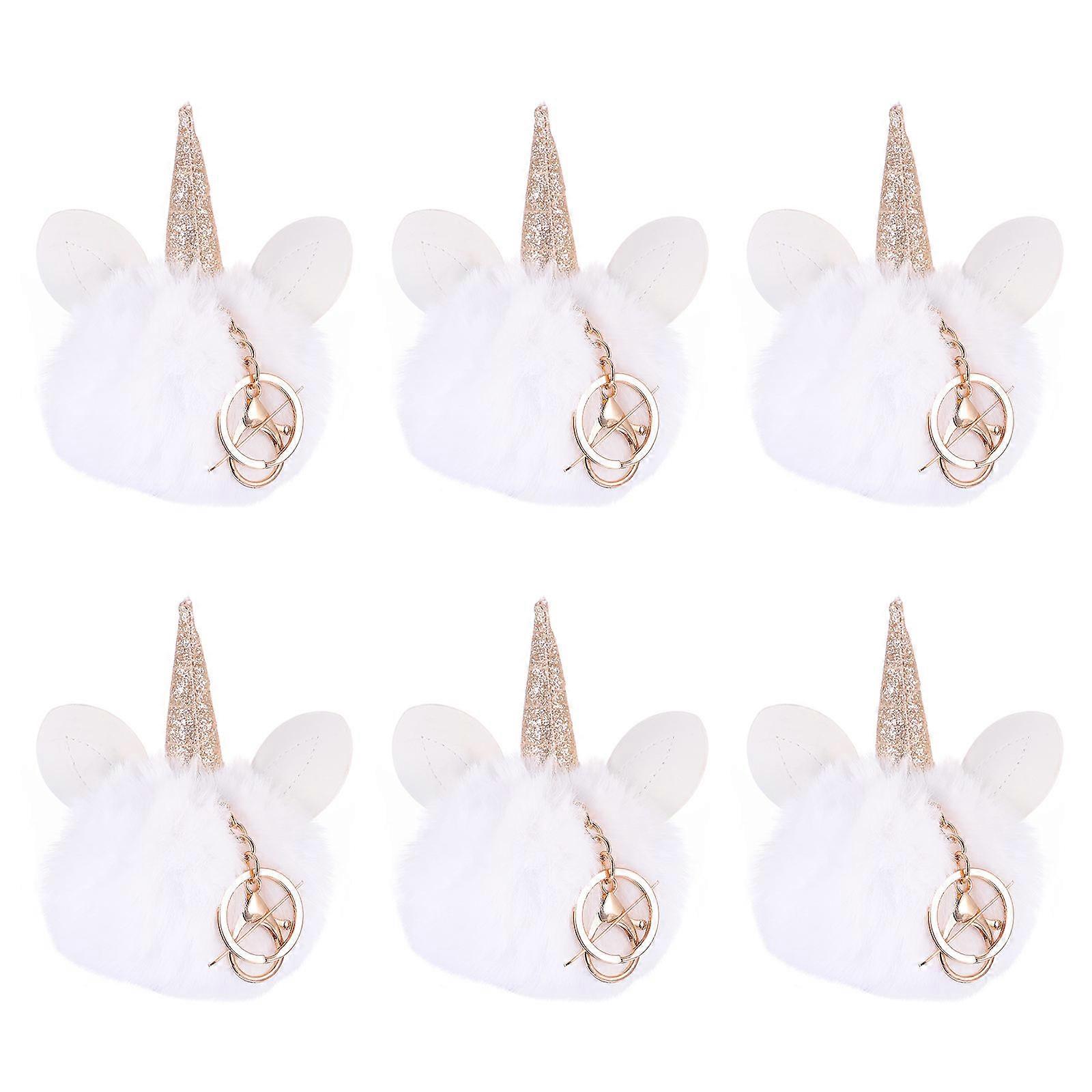 Key Pendants Unicorn Plush Ball Design for Decor 6Pcs Set