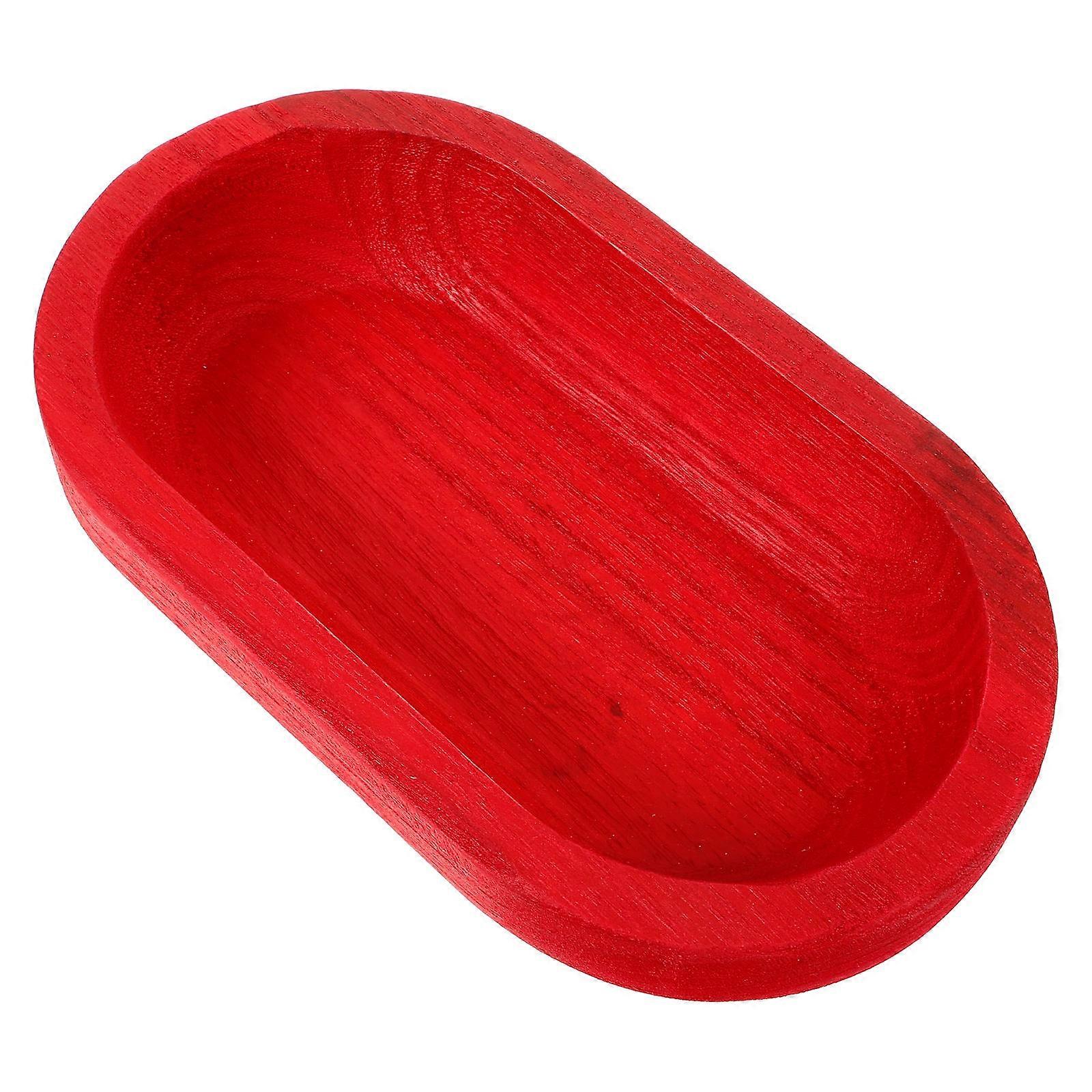 Oval Shape Wood Serving Tray for Food 4Pcs Red Fruit Tray