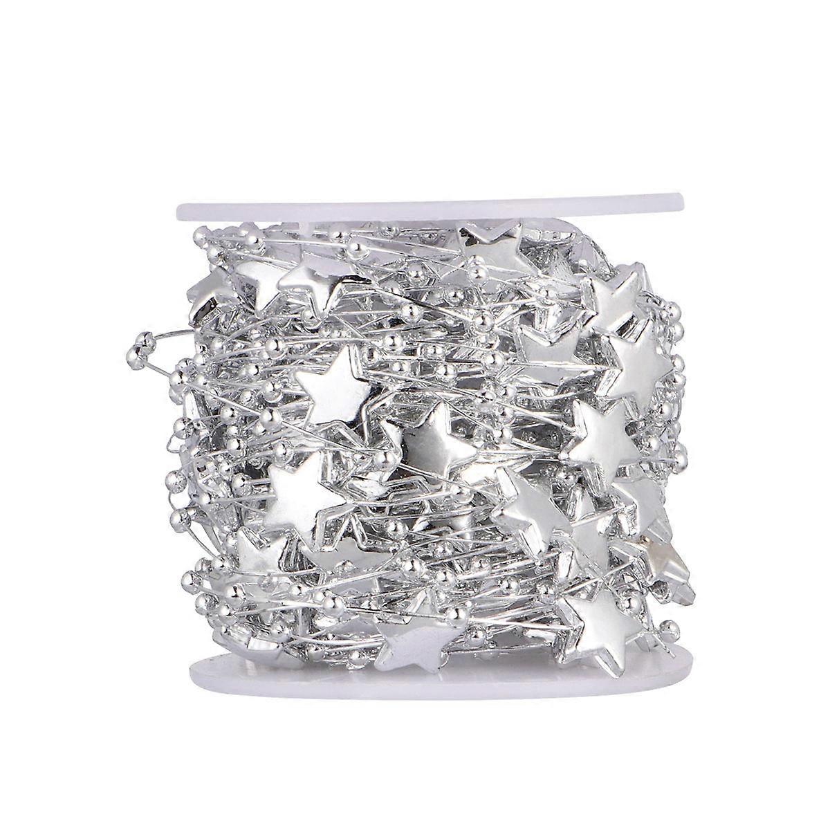 Silver Decorative String Beads Chain Five-Pointed Star for Decoration 10m Roll