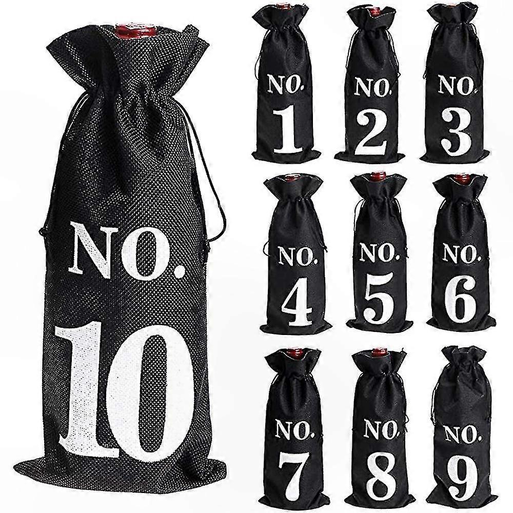 1-10 Burlap Wine Bags with Drawstring & Pocket for Blind Tasting