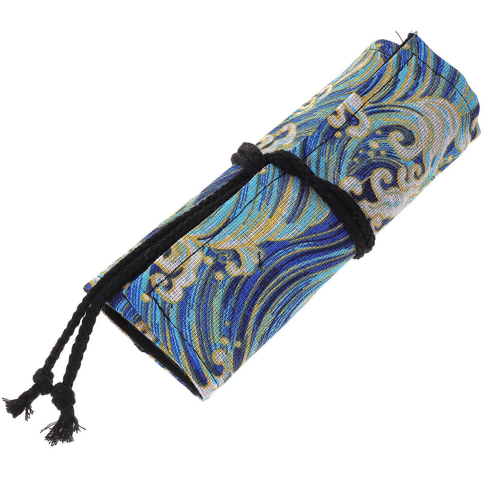 Large Capacity Pencil Roll Wrap For Students 23X20cm Roll-up Design Blue Color 1Pcs