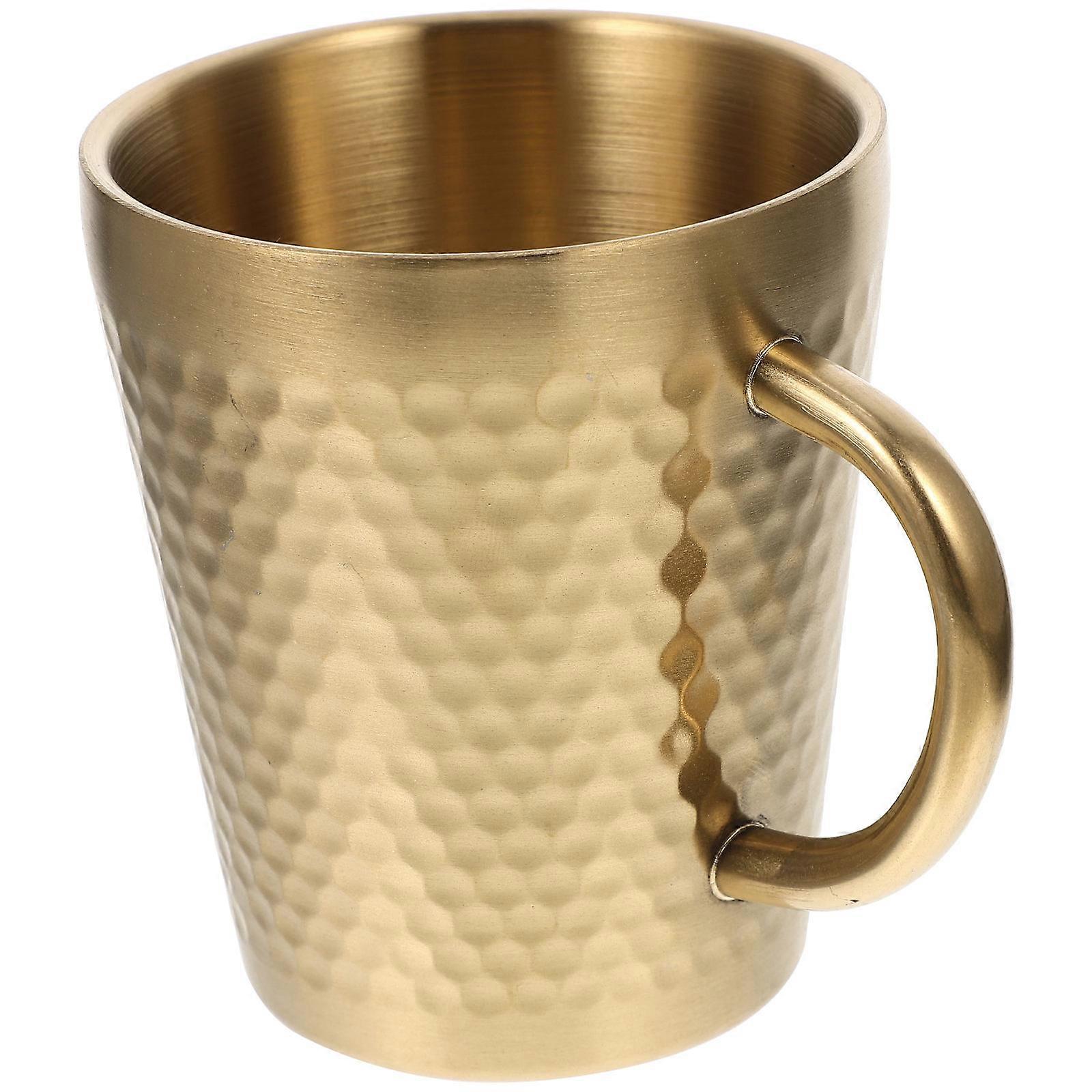 2Pcs Multifunction Drinking Mug For Coffee Tea Milk Includes Flat Base Design 300ml Golden Color