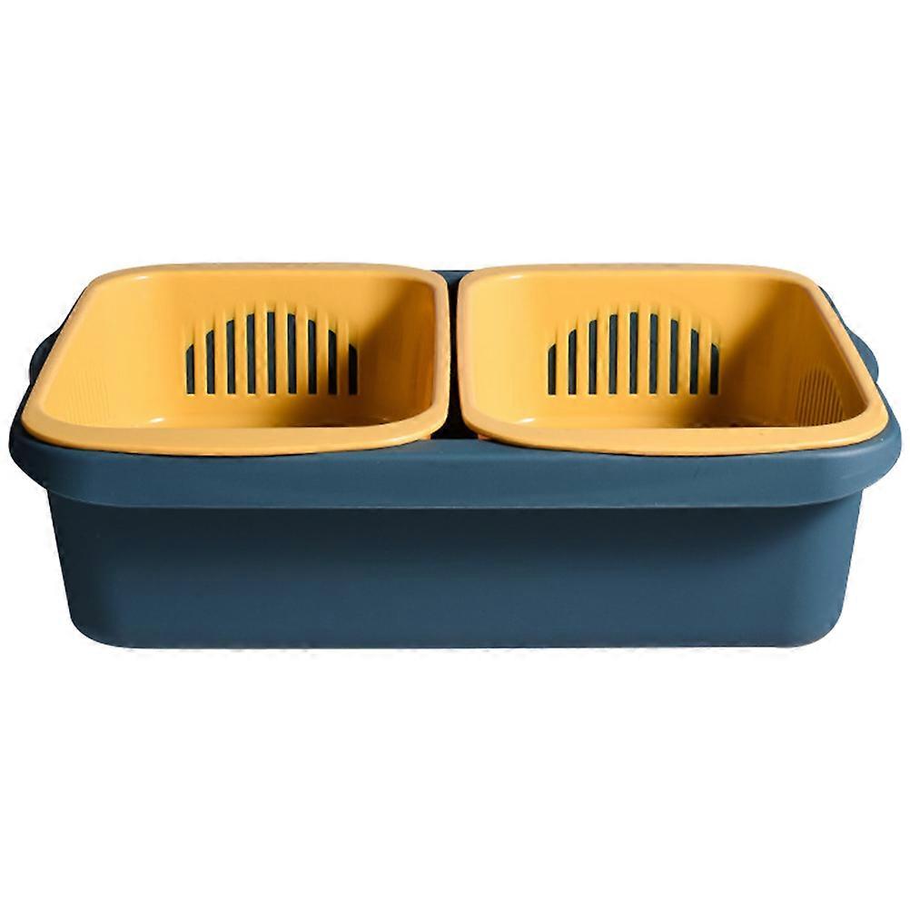 Water Sink Storage Rack Double-Layer Drain Basket for Fruit Washing