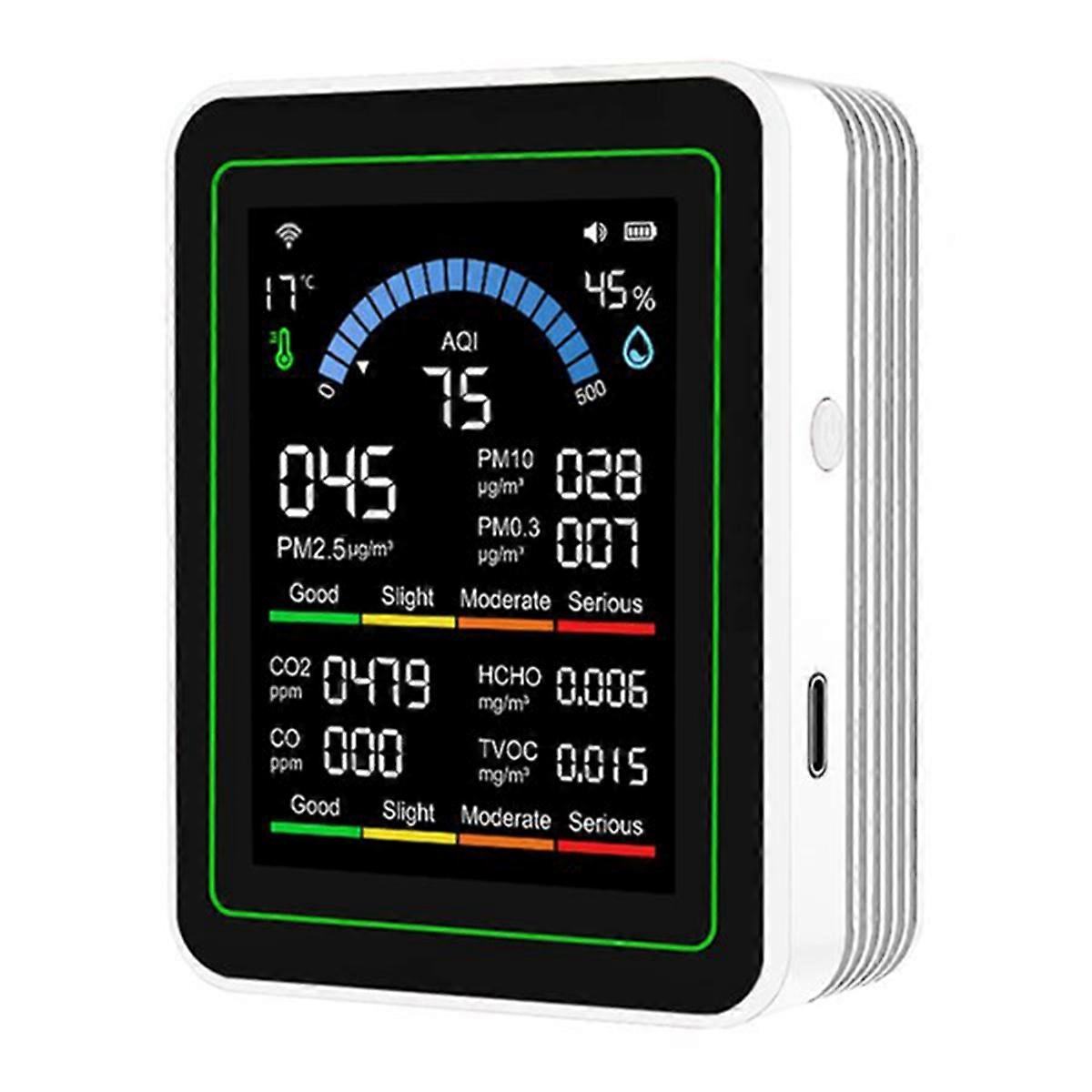 Tuya WiFi 10-in-1 Air Quality Monitor Formaldehyde Temperature Humidity Tester CO 2 Detector for Indoor/Outdoor White