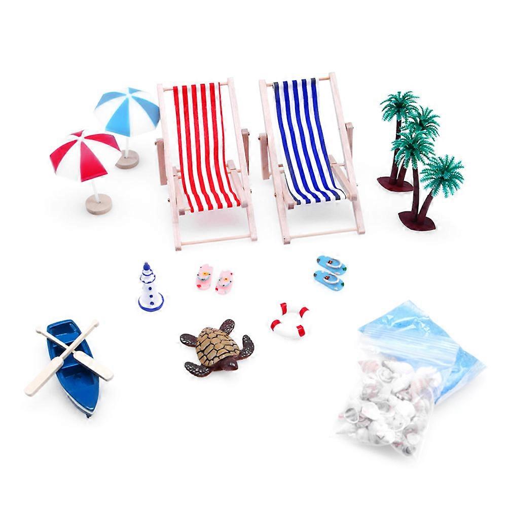 Mini Beach Style Ornament for Decoration 3Sets Plastic Wooden Cloth Material